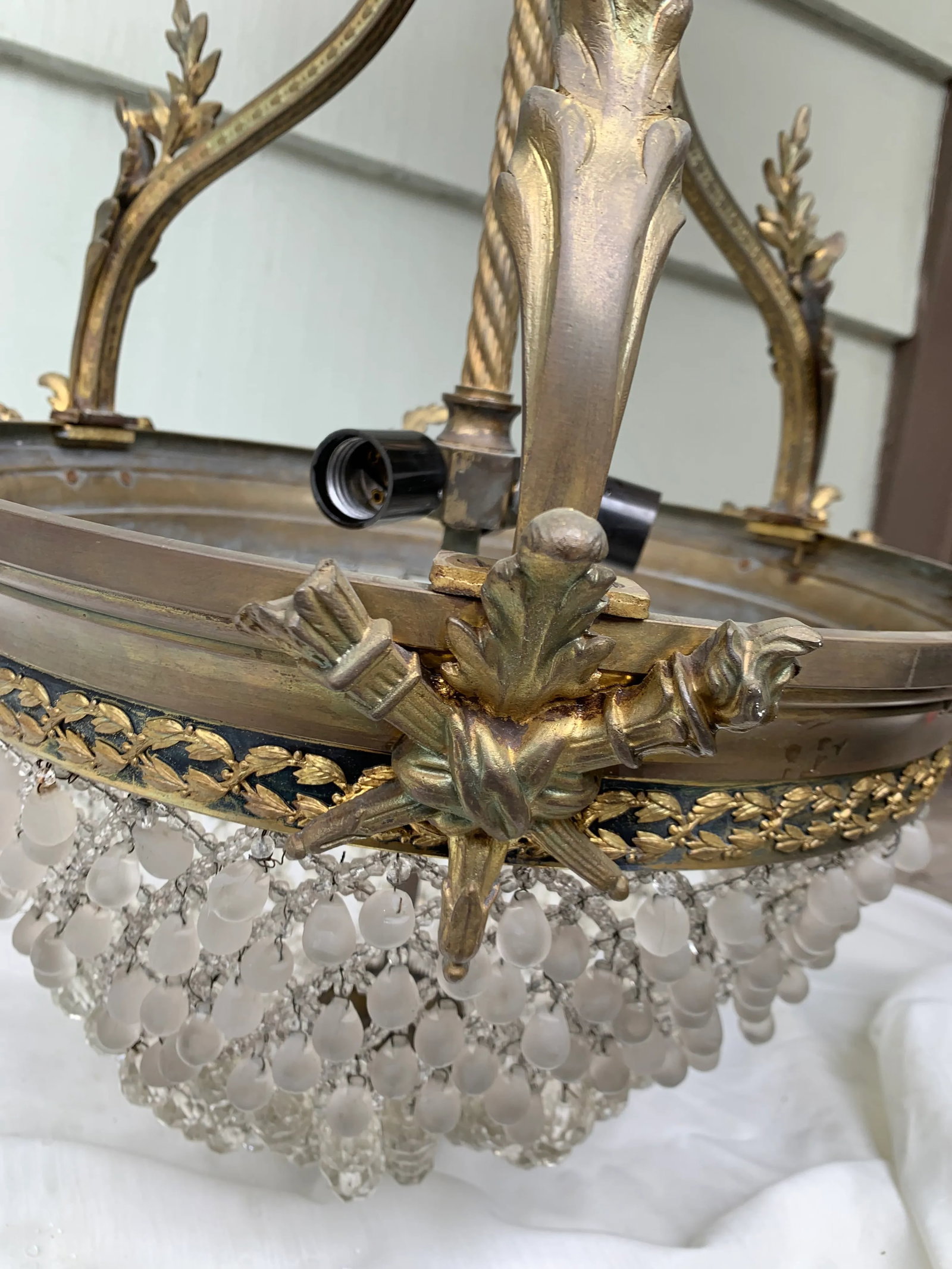 Vintage Italian Brass and Crystal Drop Chandelier - 3