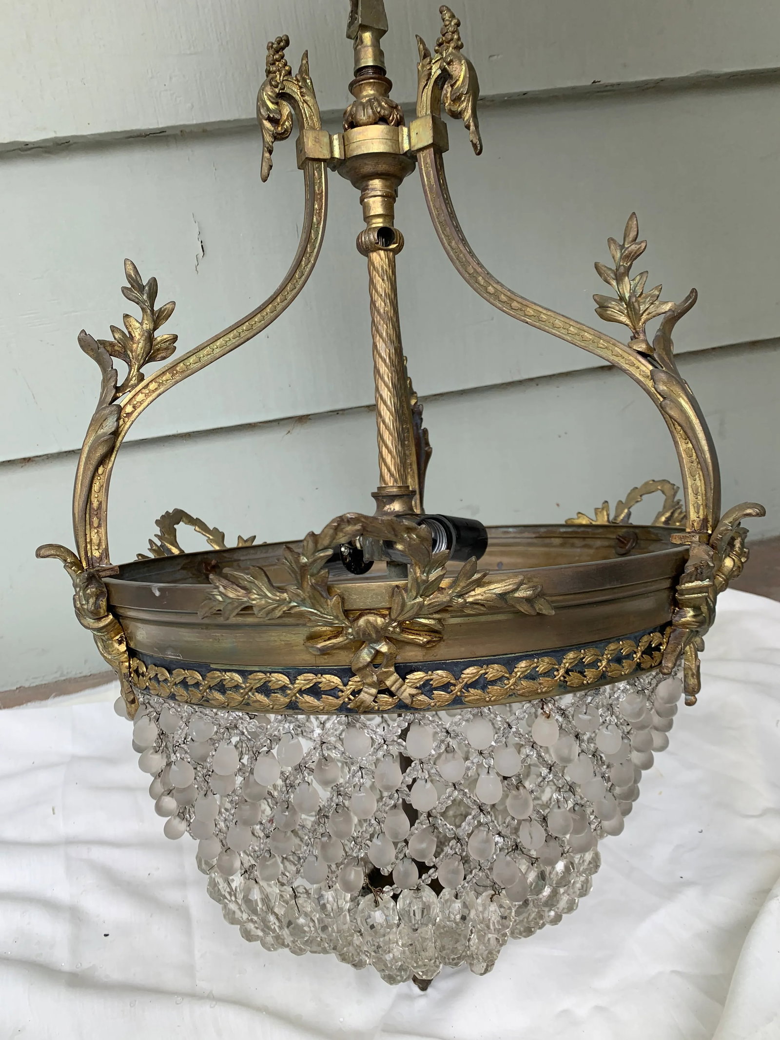 Vintage Italian Brass and Crystal Drop Chandelier - 4