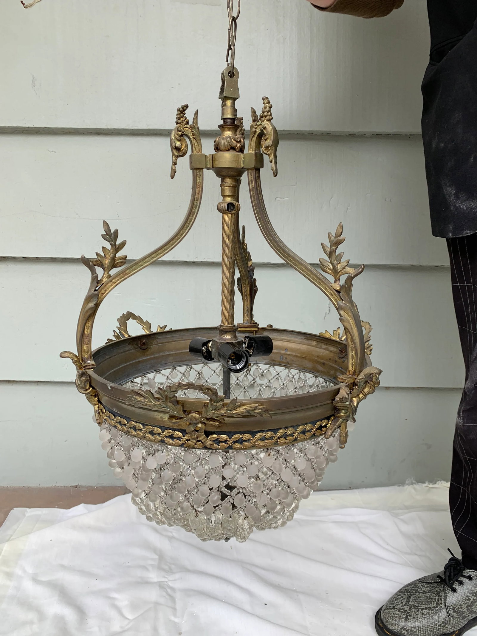 Vintage Italian Brass and Crystal Drop Chandelier - 6