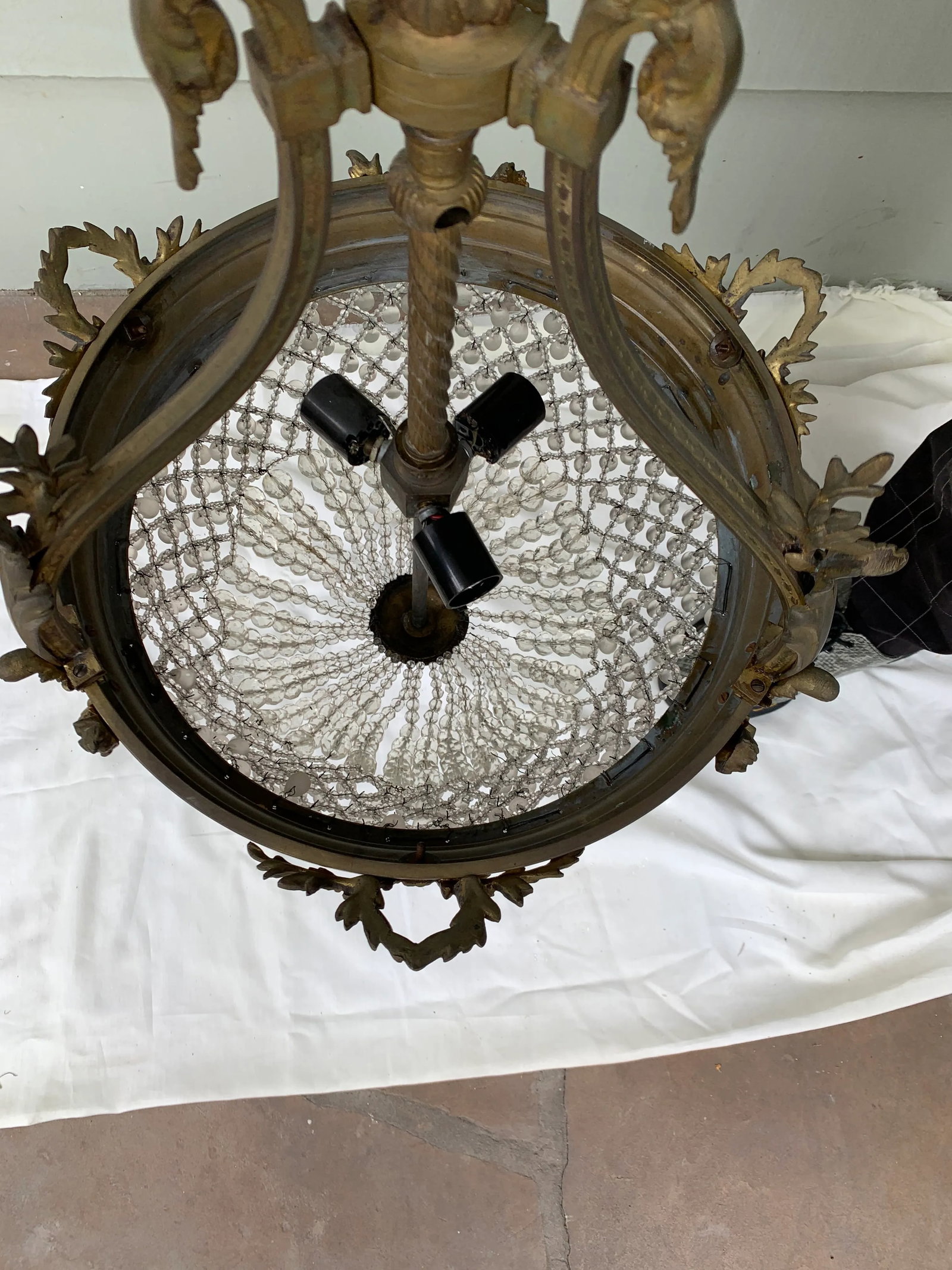 Vintage Italian Brass and Crystal Drop Chandelier - 7