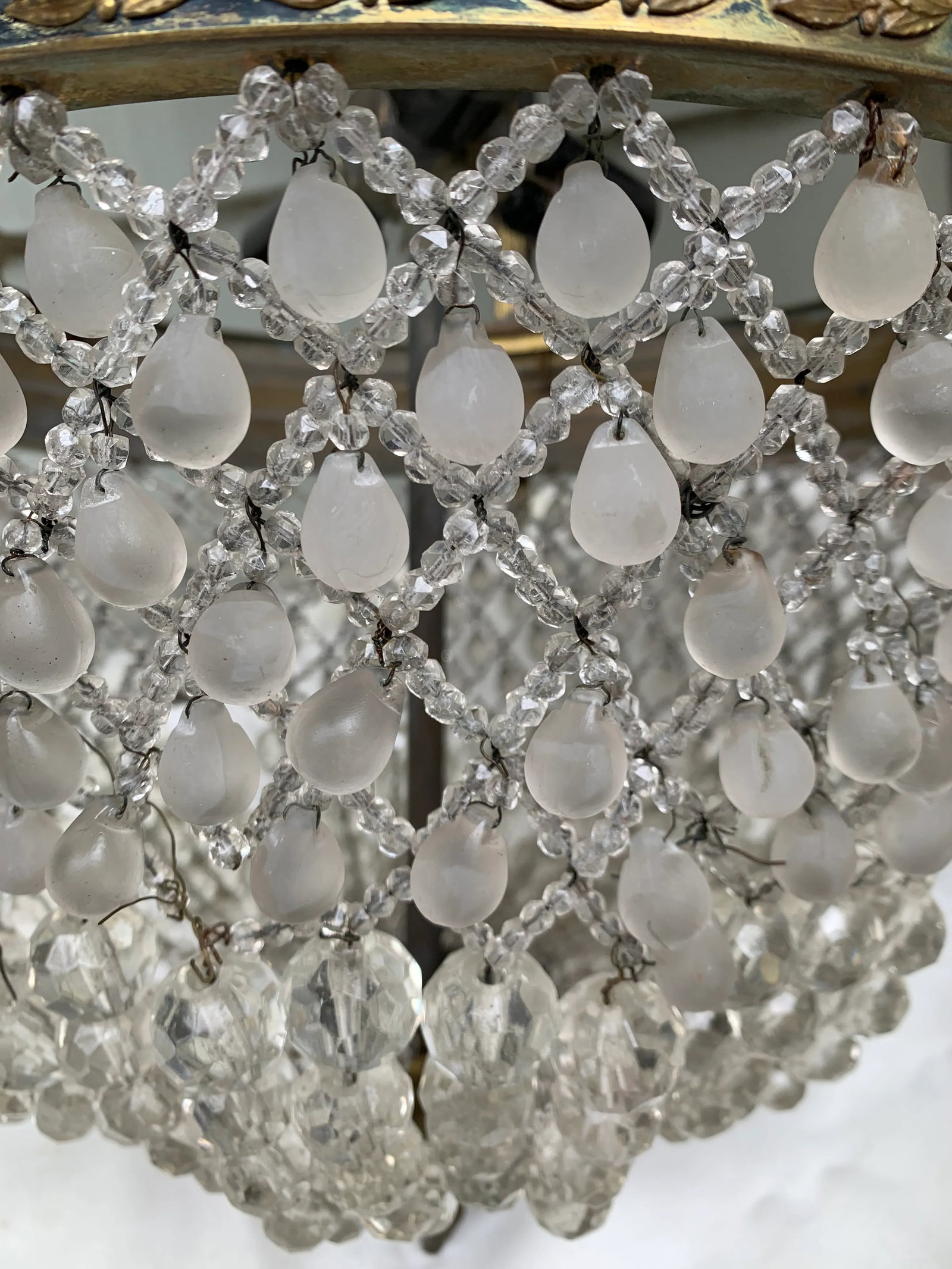 Vintage Italian Brass and Crystal Drop Chandelier - 8