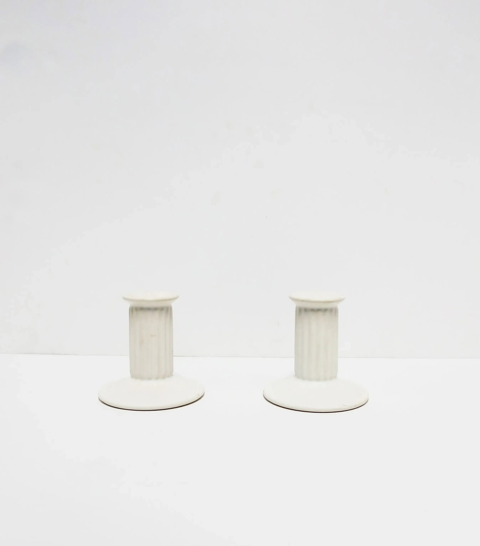 Neoclassical Euro White Column Candlestick Holders, Pair - 12