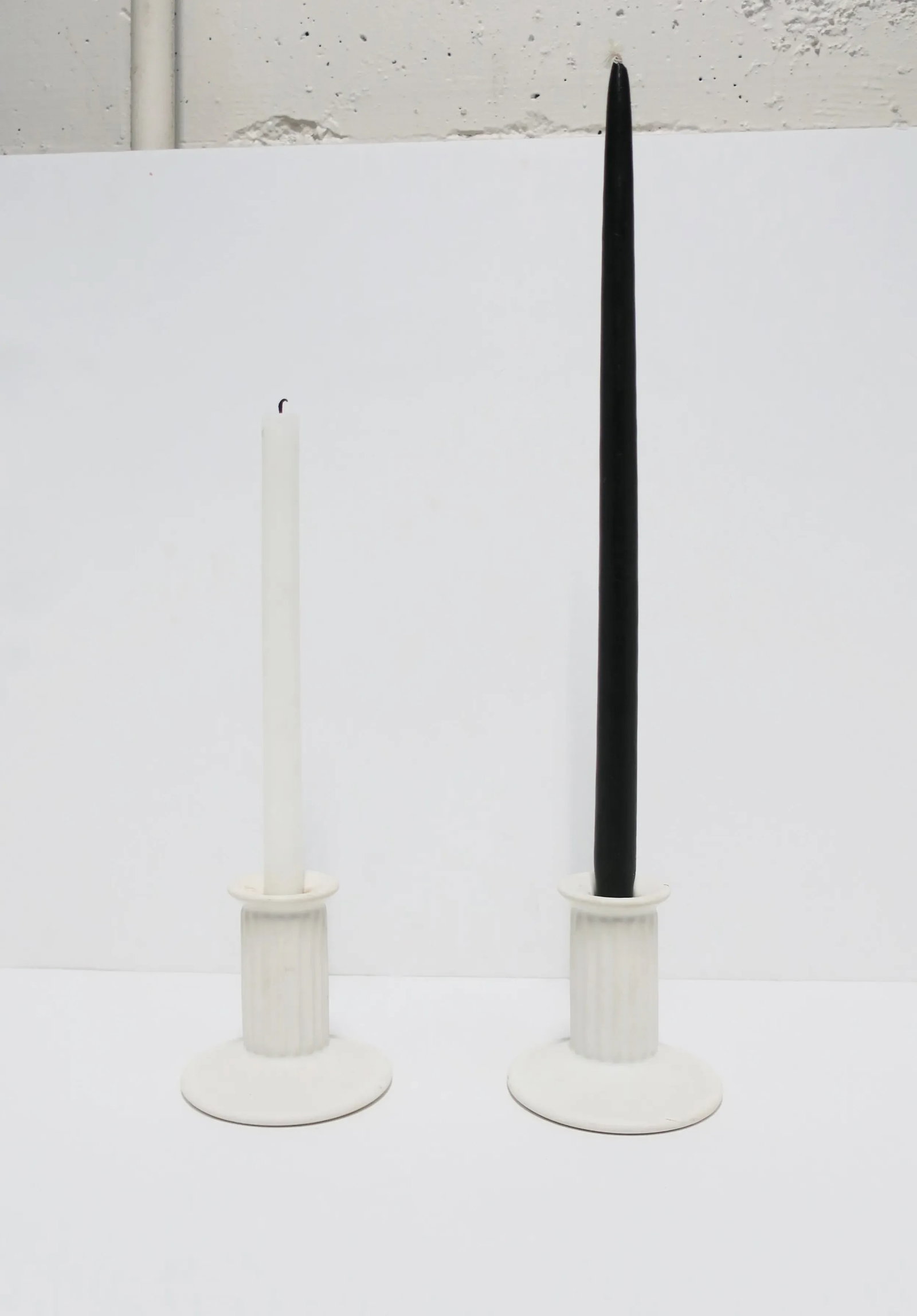 Neoclassical Euro White Column Candlestick Holders, Pair - 3