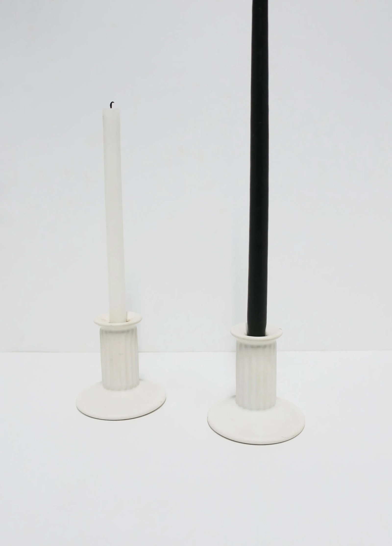 Neoclassical Euro White Column Candlestick Holders, Pair - 4