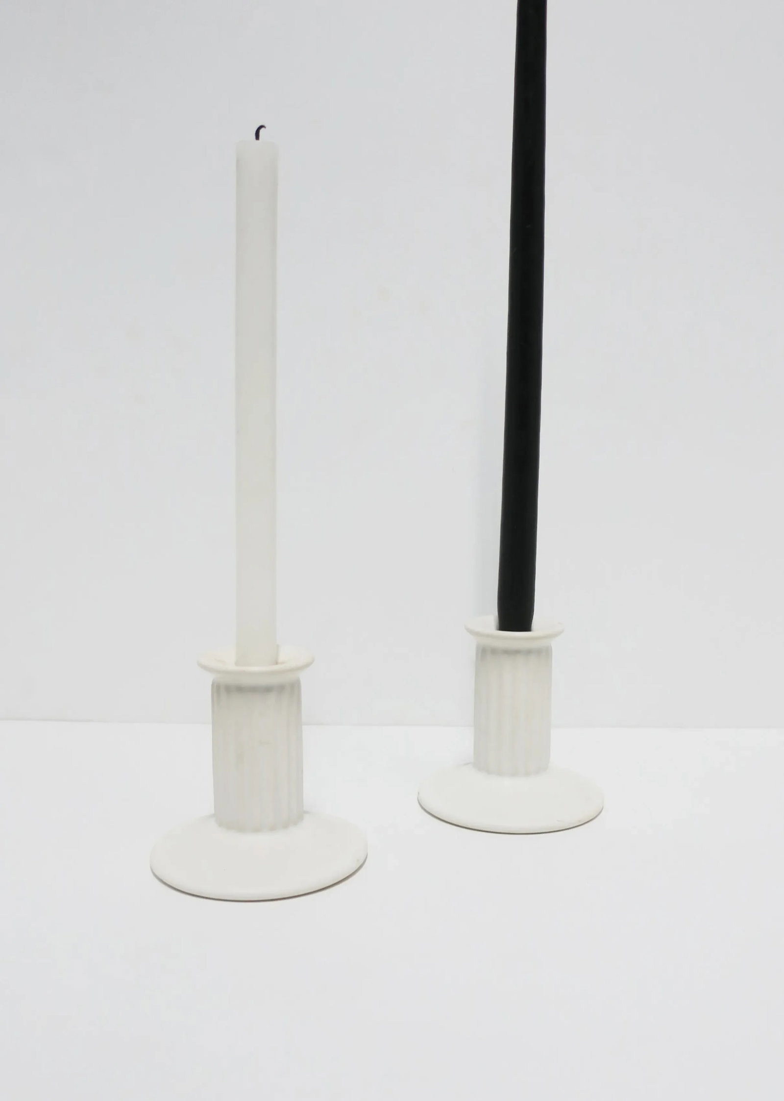 Neoclassical Euro White Column Candlestick Holders, Pair - 5