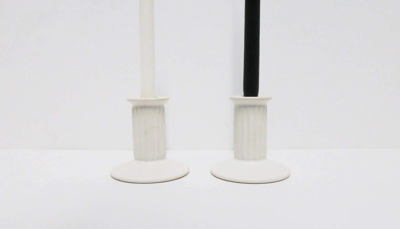 Neoclassical Euro White Column Candlestick Holders, Pair - 6
