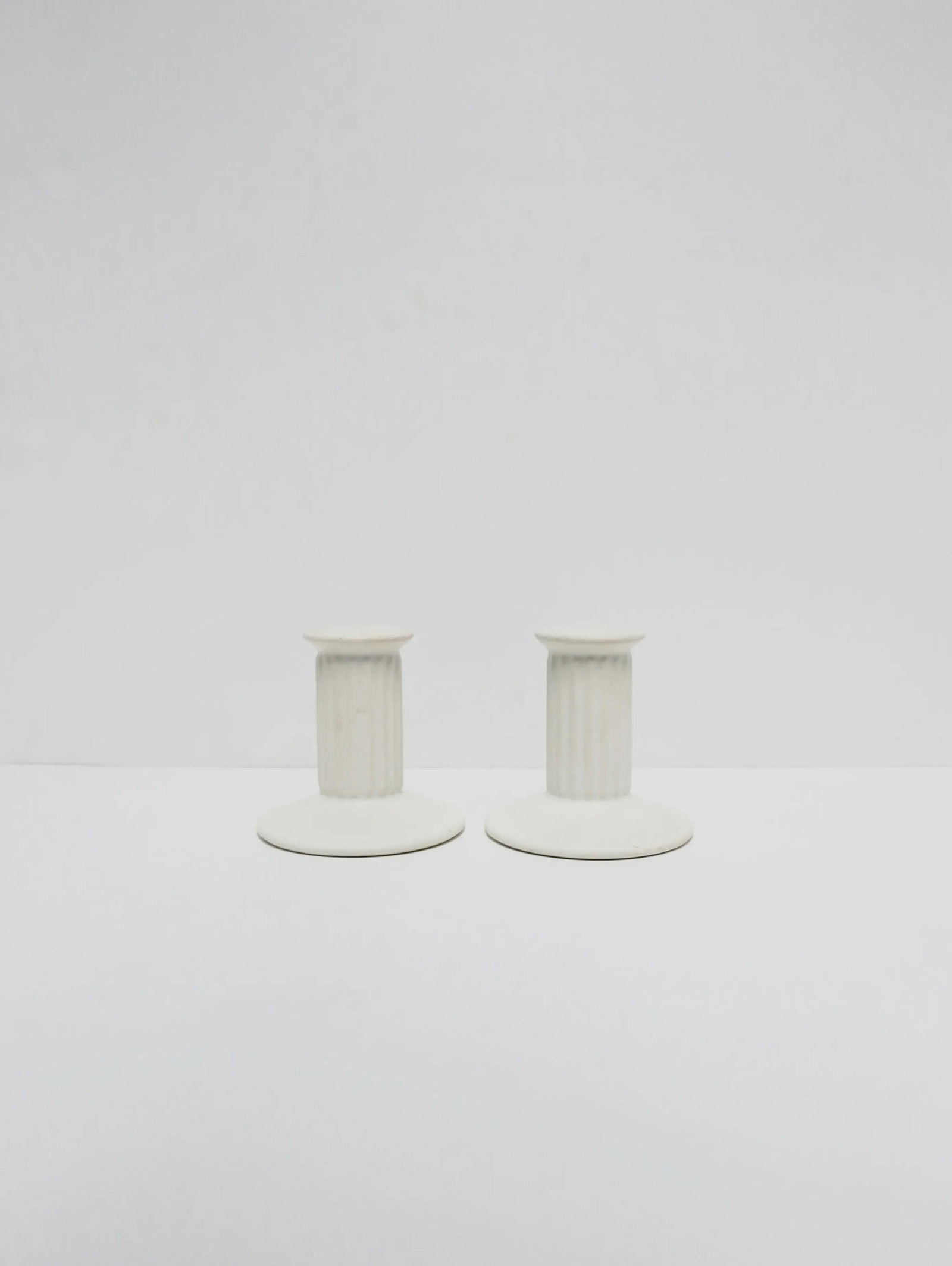 Neoclassical Euro White Column Candlestick Holders, Pair - 7