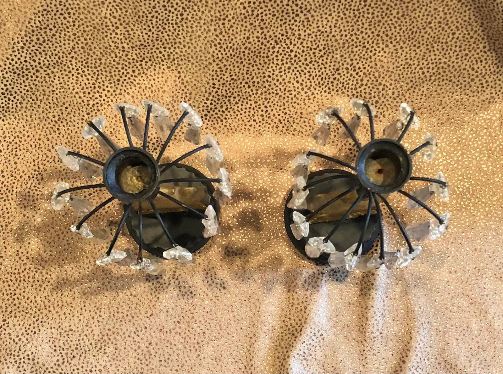 Mid 19th Century French Empire Metal Marble and Gilt Ormolu Eagle Crystal Luster Candle Holders - a - 5
