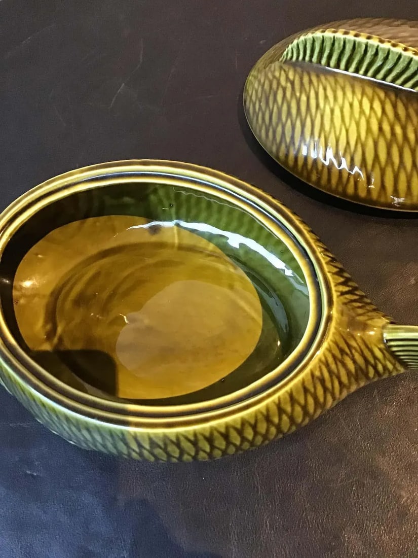French Green Majolica Fish Tureen by Sarreguemines - 8