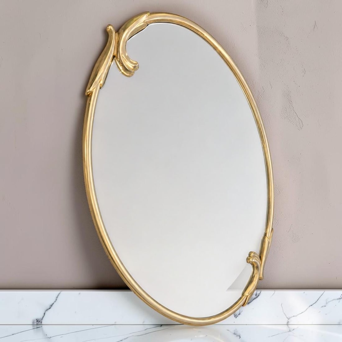 Mid-Century Italian Design Gold Oval Wall Mirror - 3