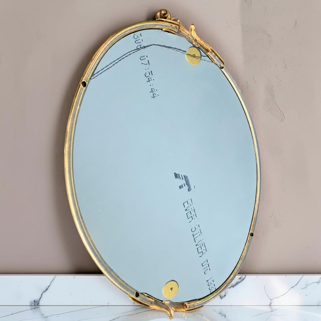 Mid-Century Italian Design Gold Oval Wall Mirror - 4