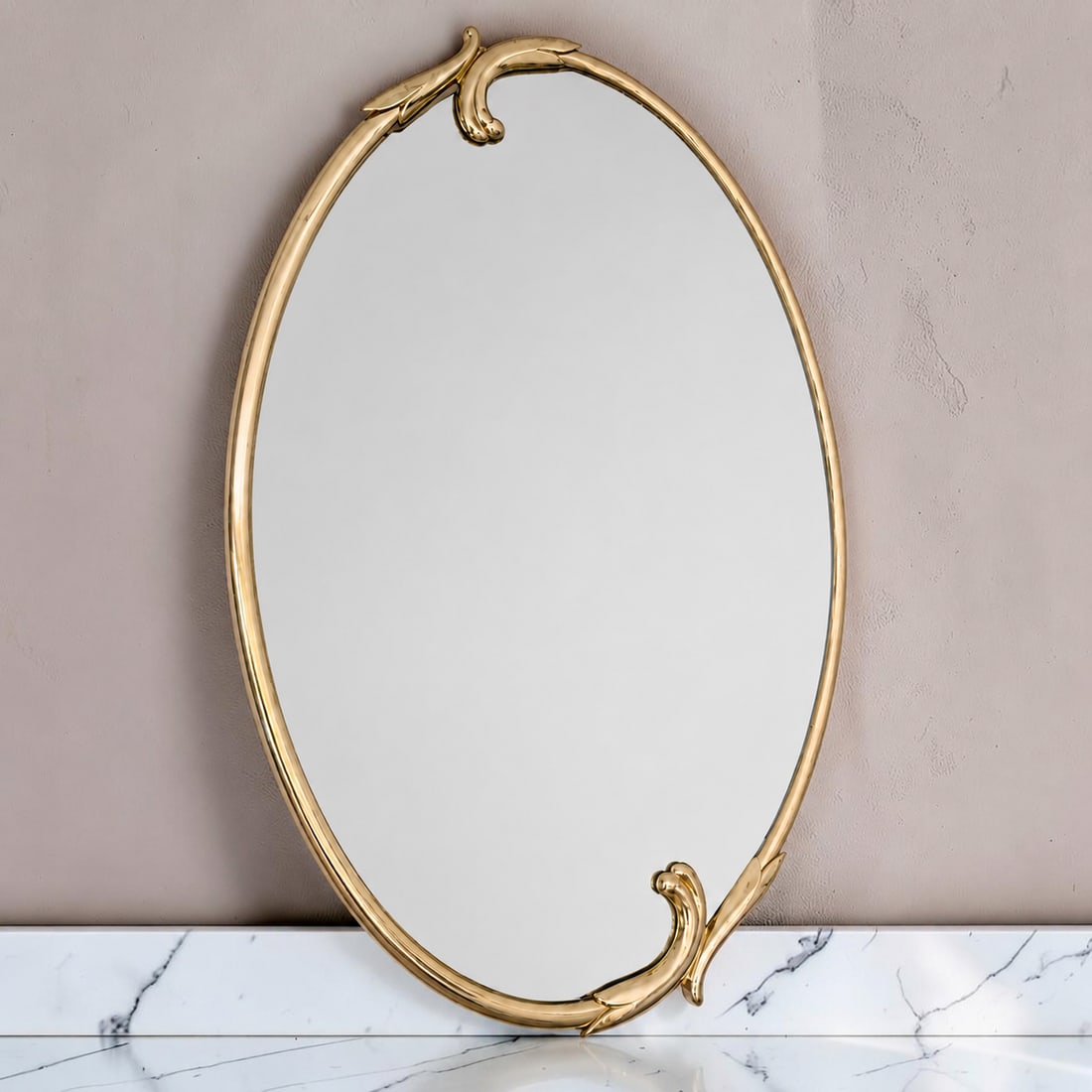 Mid-Century Italian Design Gold Oval Wall Mirror - 5
