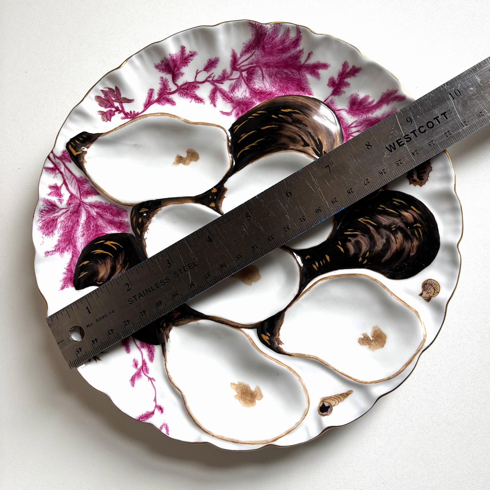 Antique Limoges Hand-Painted Oyster Plate - French Porcelain, Sea Life Motif, C. Late 19th Century - 3