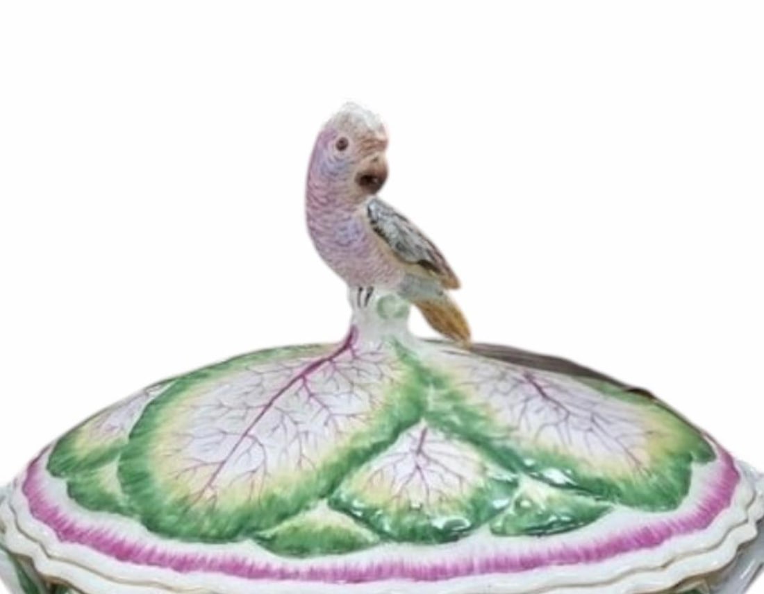 Vintage Mottahedeh Cabbage Leaf Tureen With Parrot Knob Made in Italy - 2