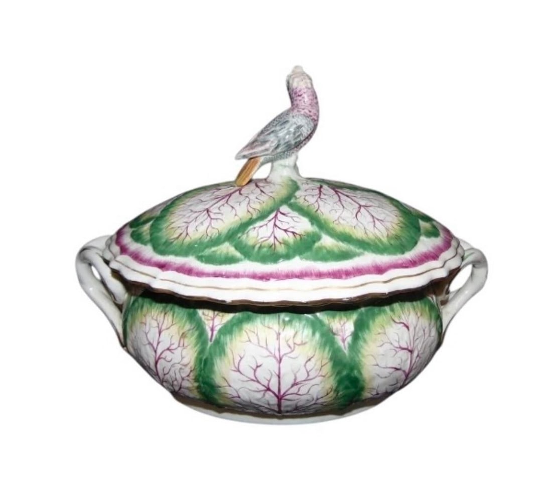 Vintage Mottahedeh Cabbage Leaf Tureen With Parrot Knob Made in Italy - 3