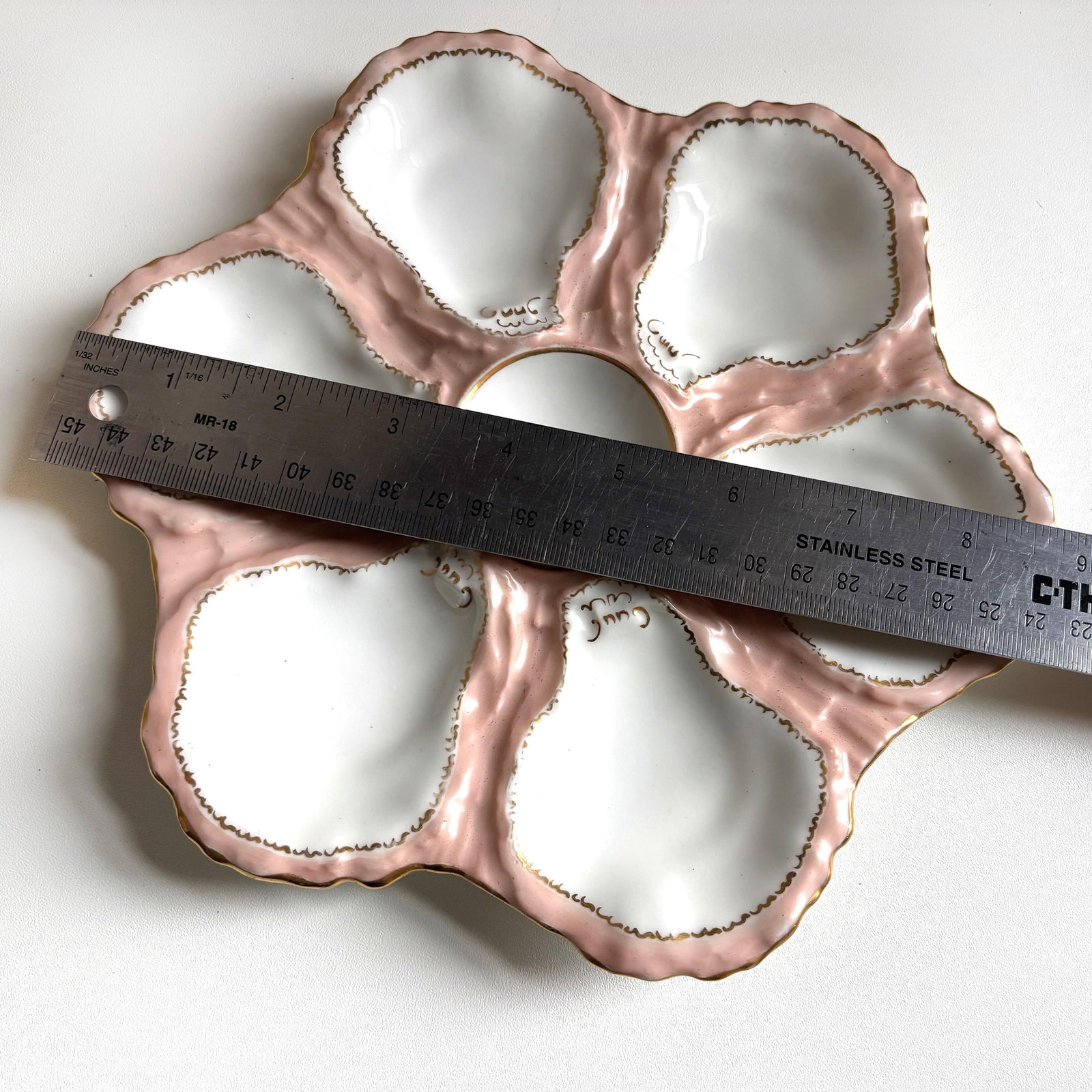 Antique Haviland & Co. Limoges Oyster Plate - Blush Pink & Gilt, France, C. 1880-1900 - 5