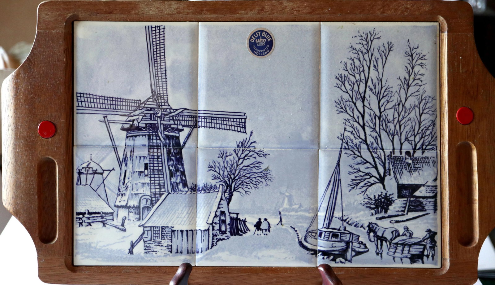 Hand Painted Vintage 1960s Delft Blue and White Tile Cheese Board - 12
