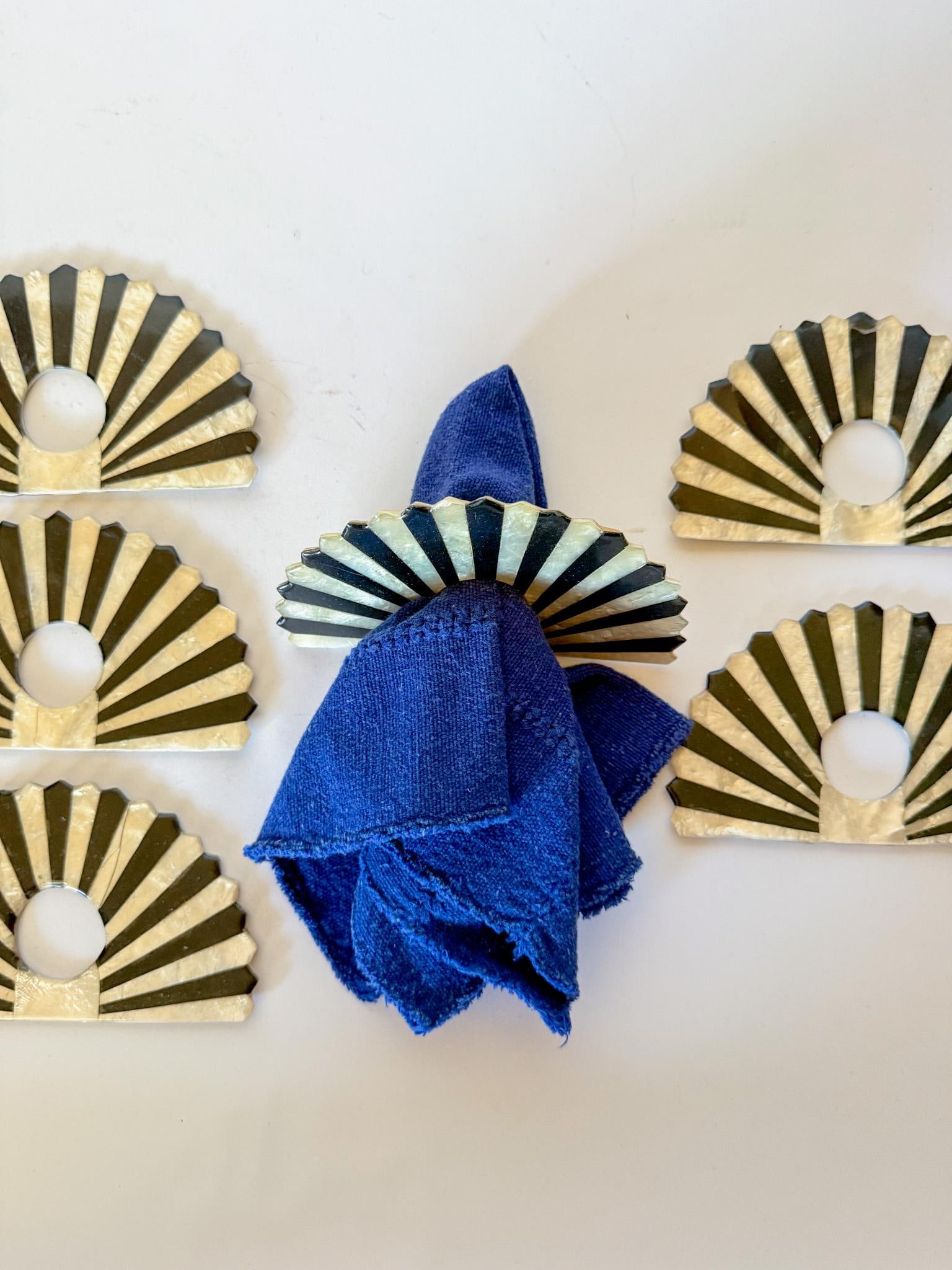 1980s Fan Shaped Capiz Shell Napkin Rings, Set of 6 - 10