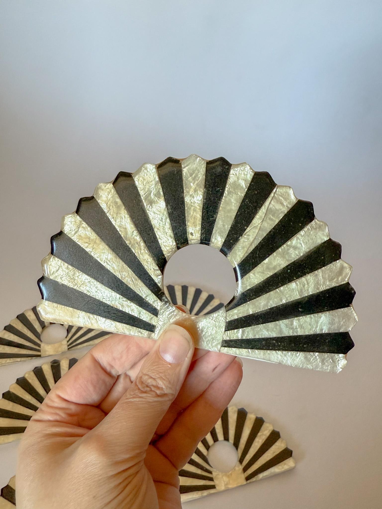 1980s Fan Shaped Capiz Shell Napkin Rings, Set of 6 - 11
