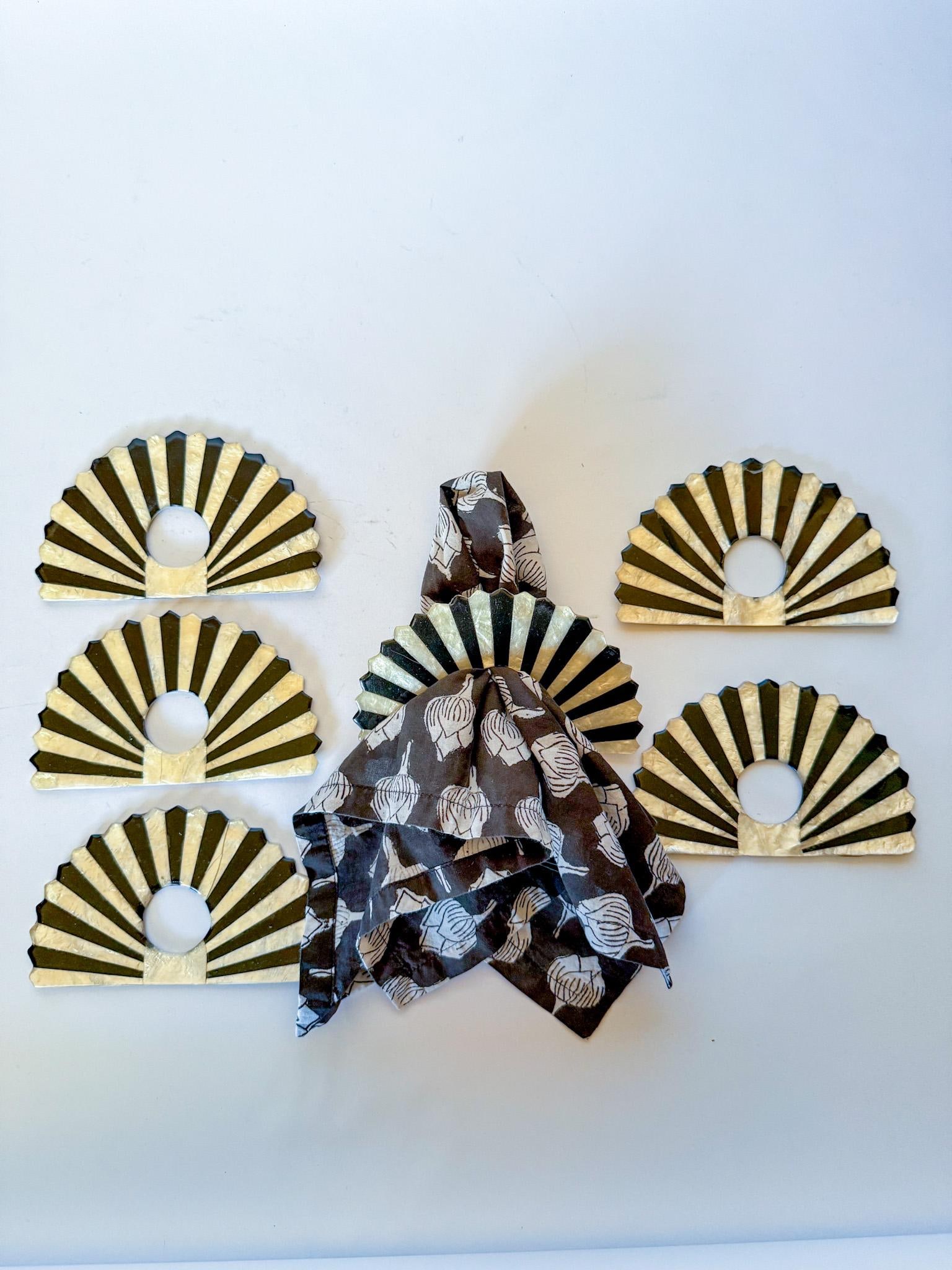 1980s Fan Shaped Capiz Shell Napkin Rings, Set of 6 - 14