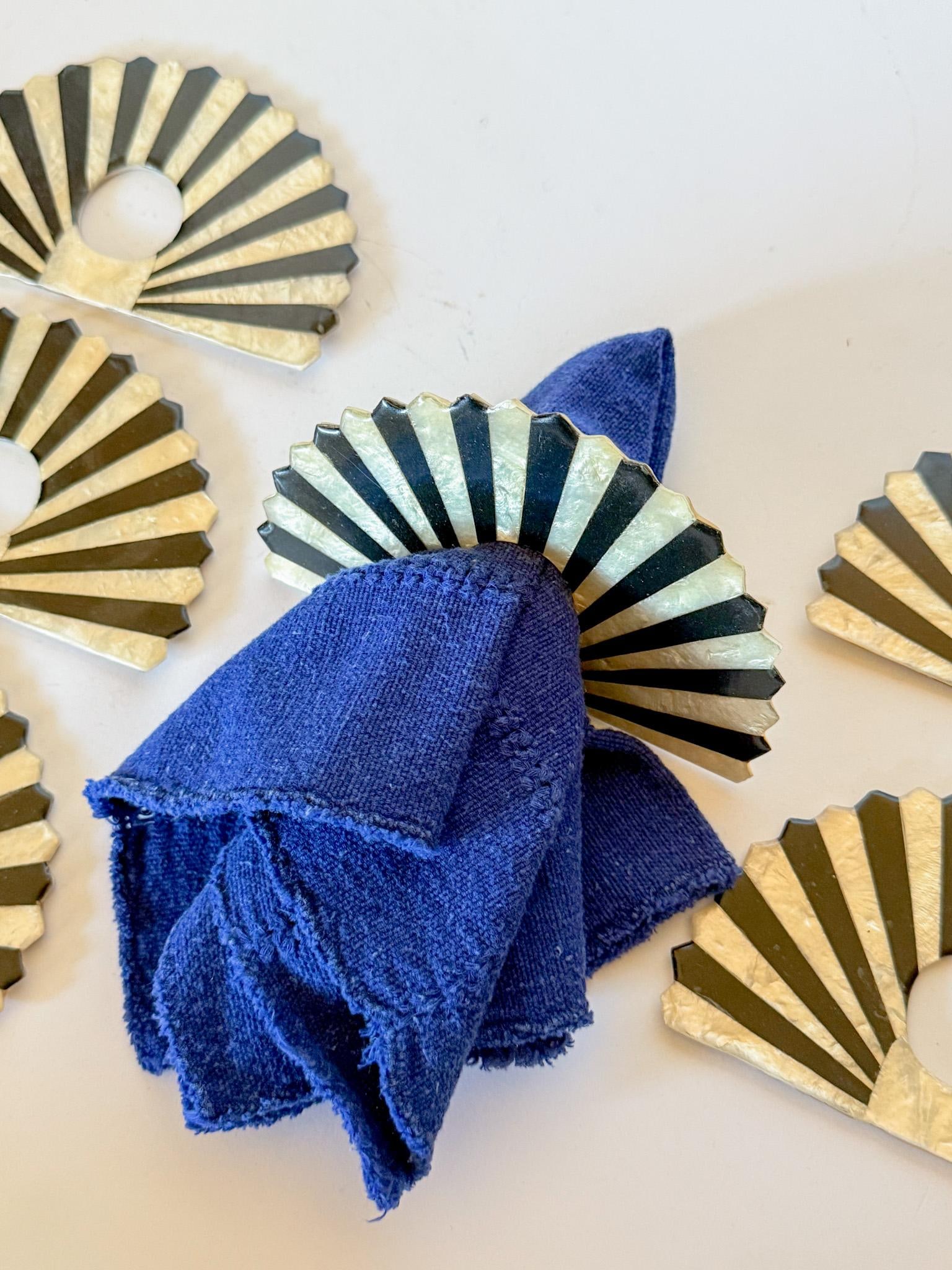 1980s Fan Shaped Capiz Shell Napkin Rings, Set of 6 - 15