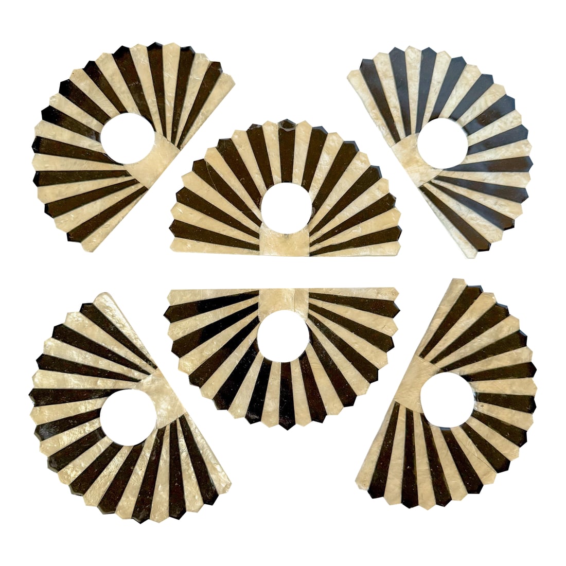 1980s Fan Shaped Capiz Shell Napkin Rings, Set of 6 (1 of 15)