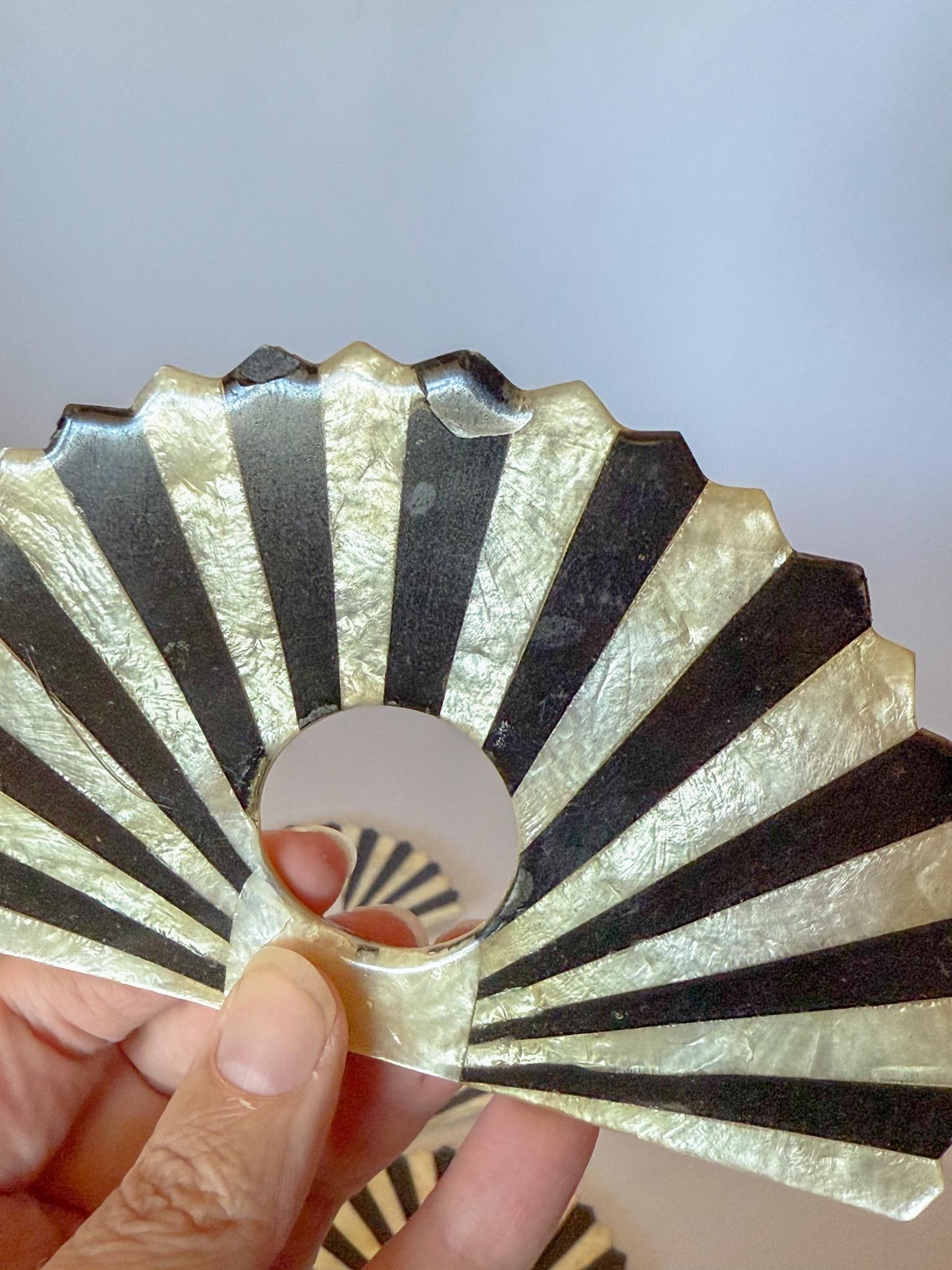 1980s Fan Shaped Capiz Shell Napkin Rings, Set of 6 - 5