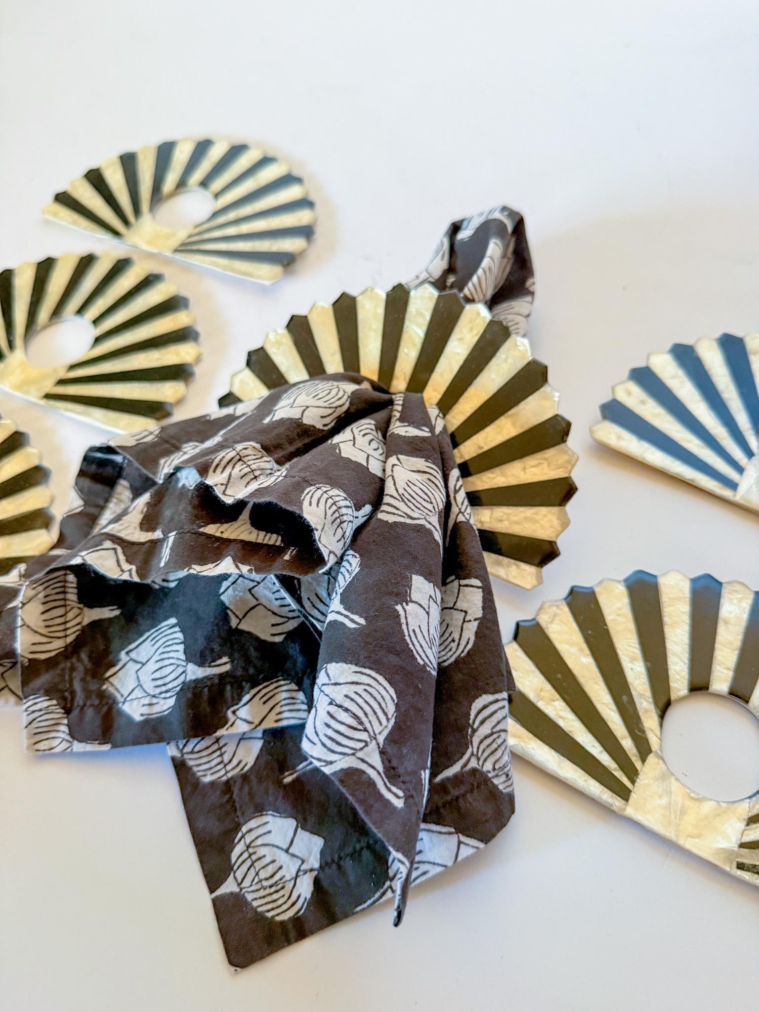 1980s Fan Shaped Capiz Shell Napkin Rings, Set of 6 - 7