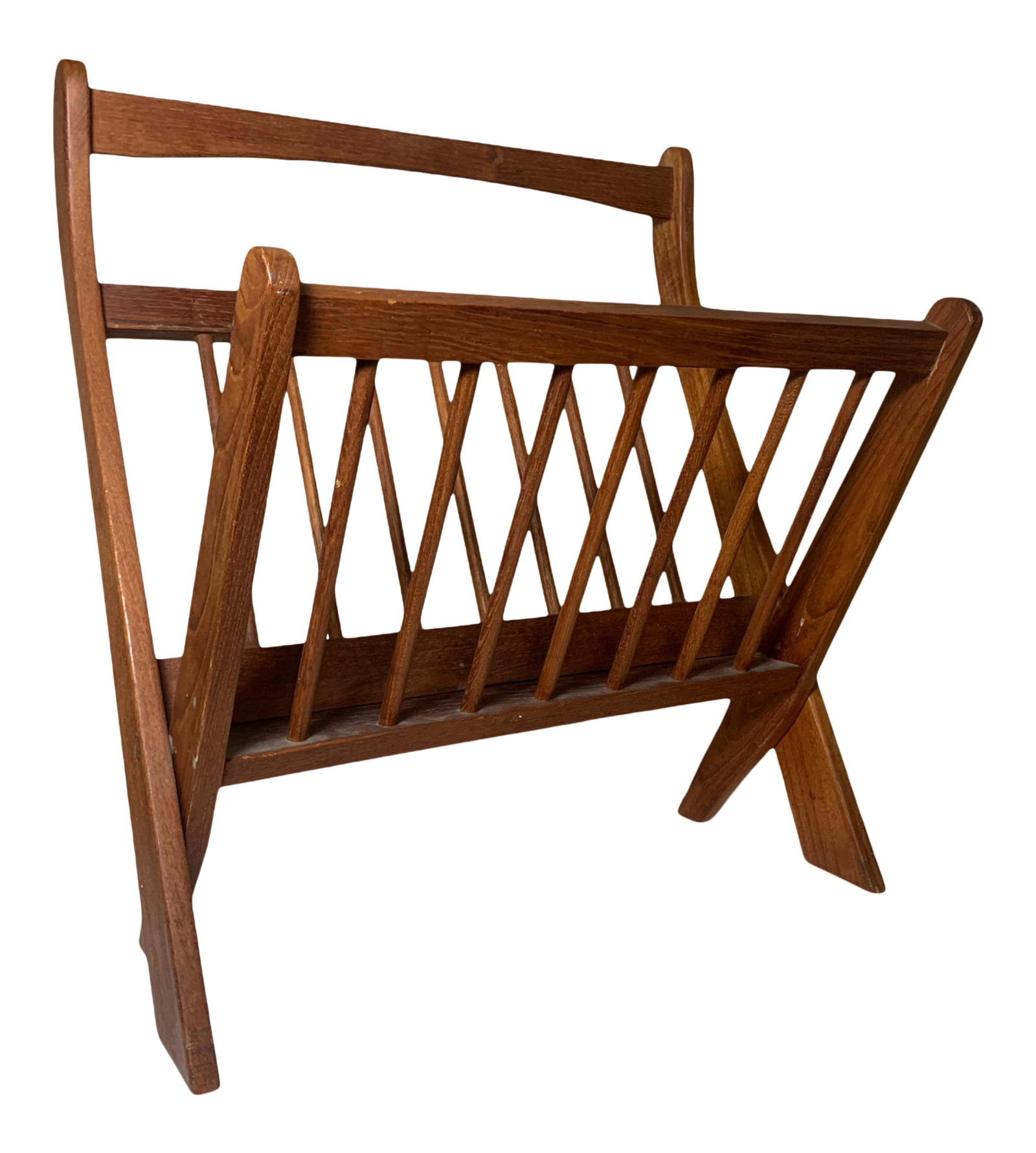 1970s Danish Modern Folding Teak Magazine Rack: Vintage Danish Modern Teak Folding Magazine Rack Condition: Alterations: Original Condition Unaltered Imperfections: Some Imperfections Condition Notes: Modest age appropriate wear Materials &