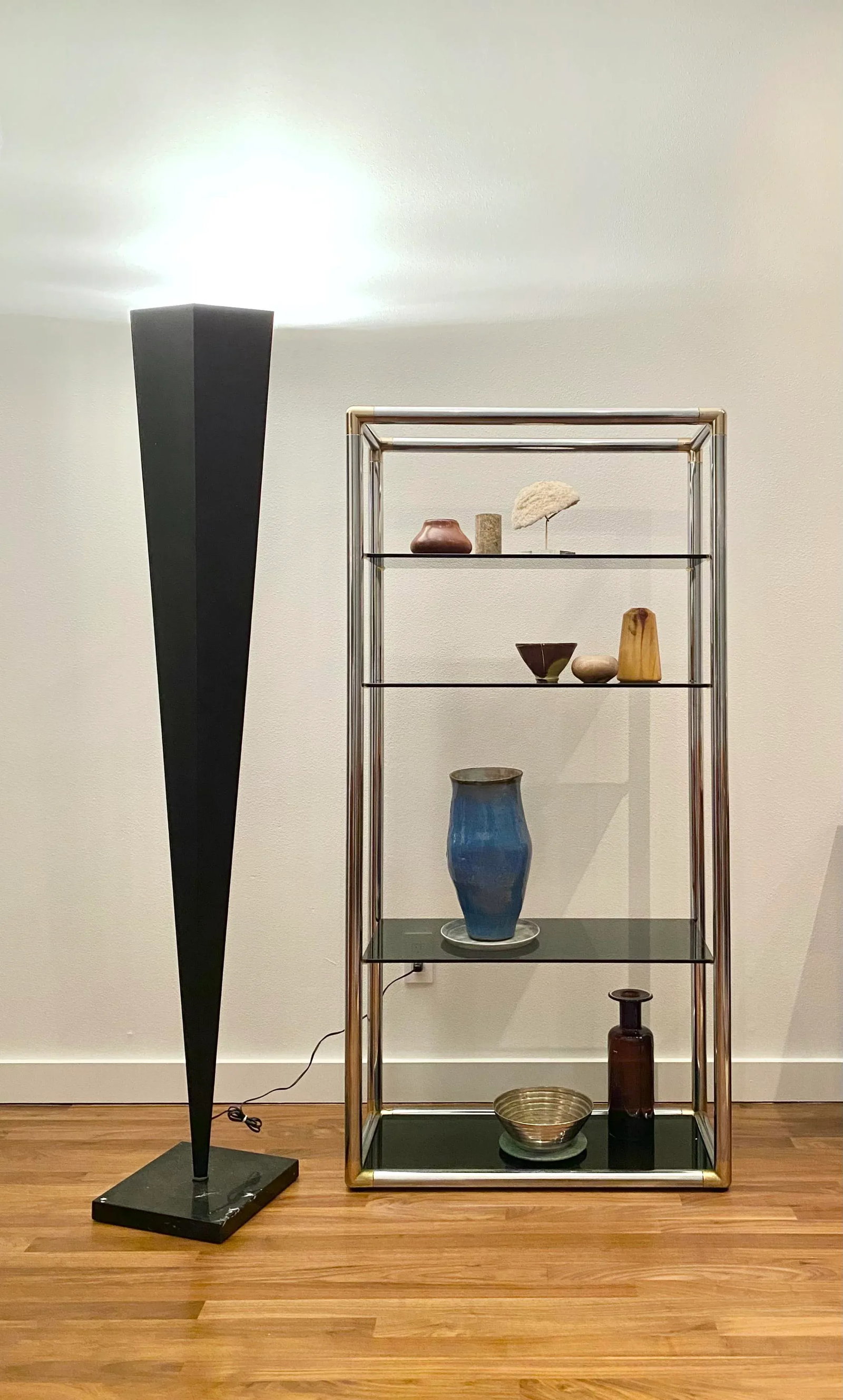 Geometric Extra Tall Faceted Steel & Marble Floor Lamp Attr. To Fontana Arte - 2