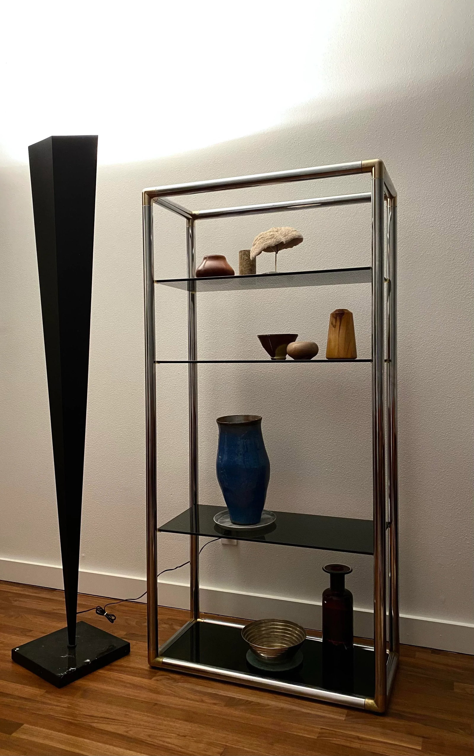 Geometric Extra Tall Faceted Steel & Marble Floor Lamp Attr. To Fontana Arte - 3