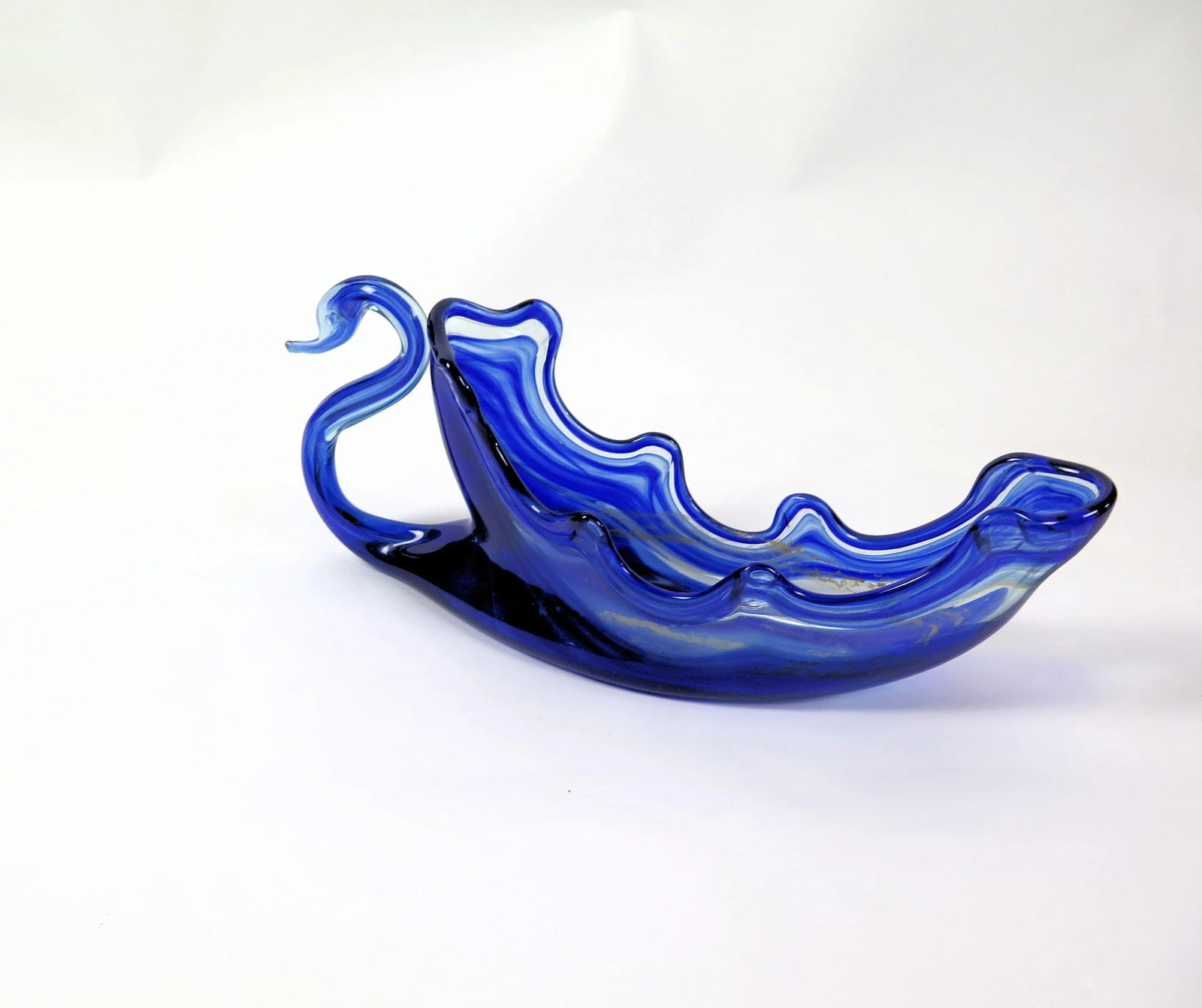 1950s Large Blue Murano Glass Swan Bowl - 4