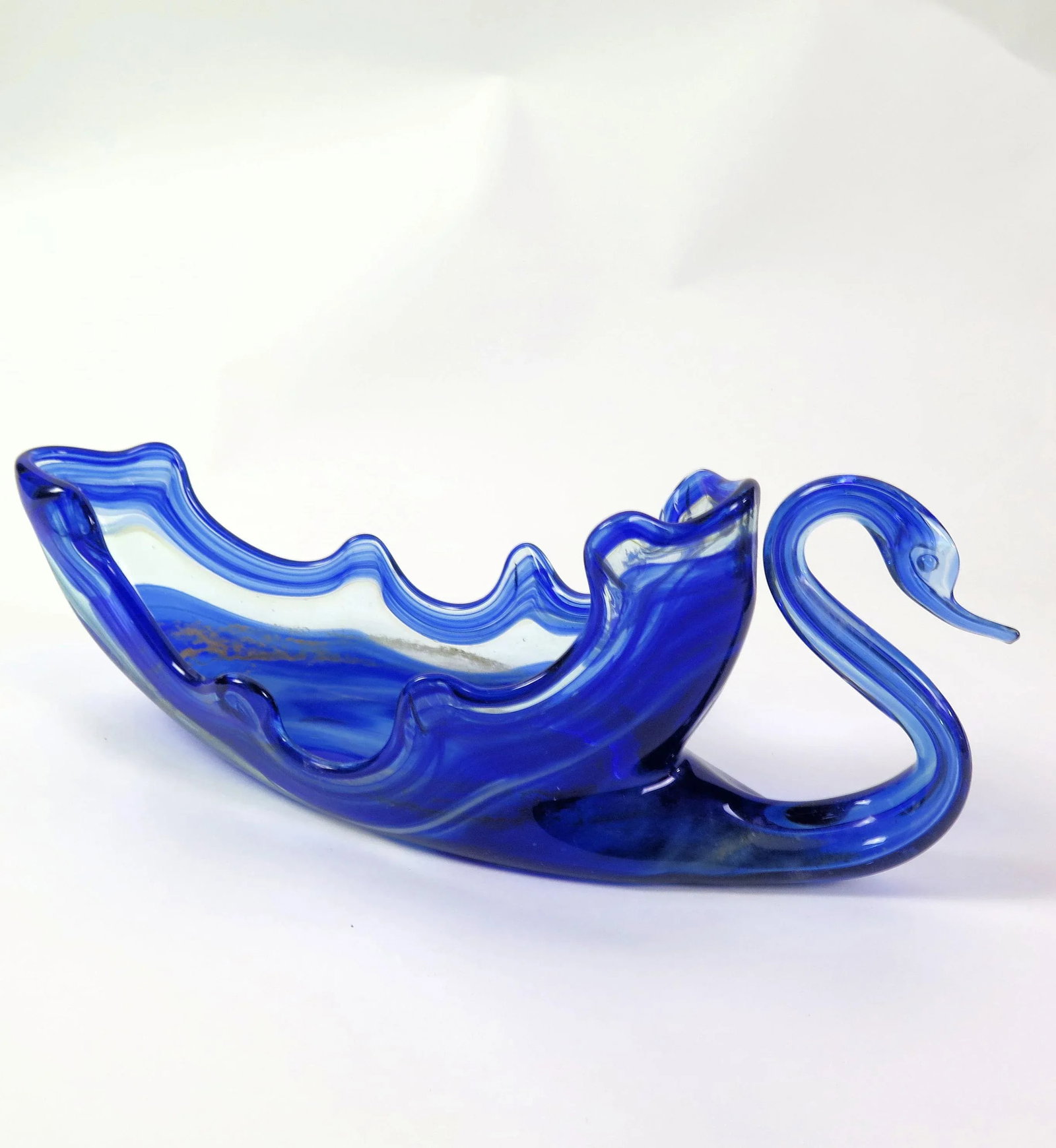 1950s Large Blue Murano Glass Swan Bowl - 5