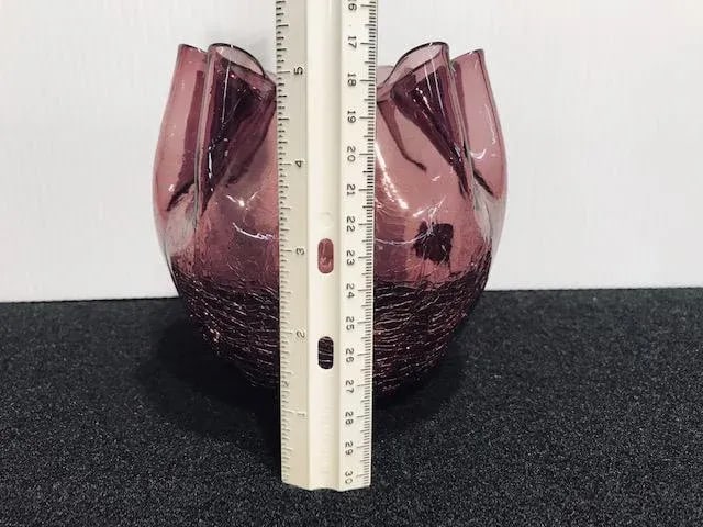 1950s Pilgrim Hand Blown Amethyst Crackle Vase - 3
