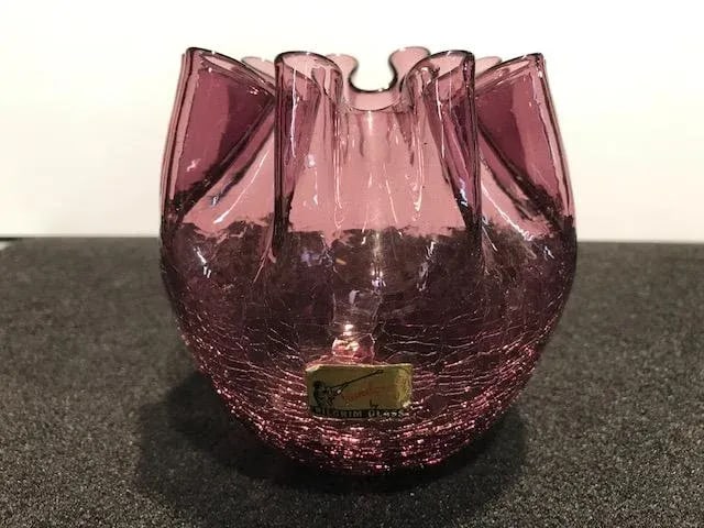 1950s Pilgrim Hand Blown Amethyst Crackle Vase - 8