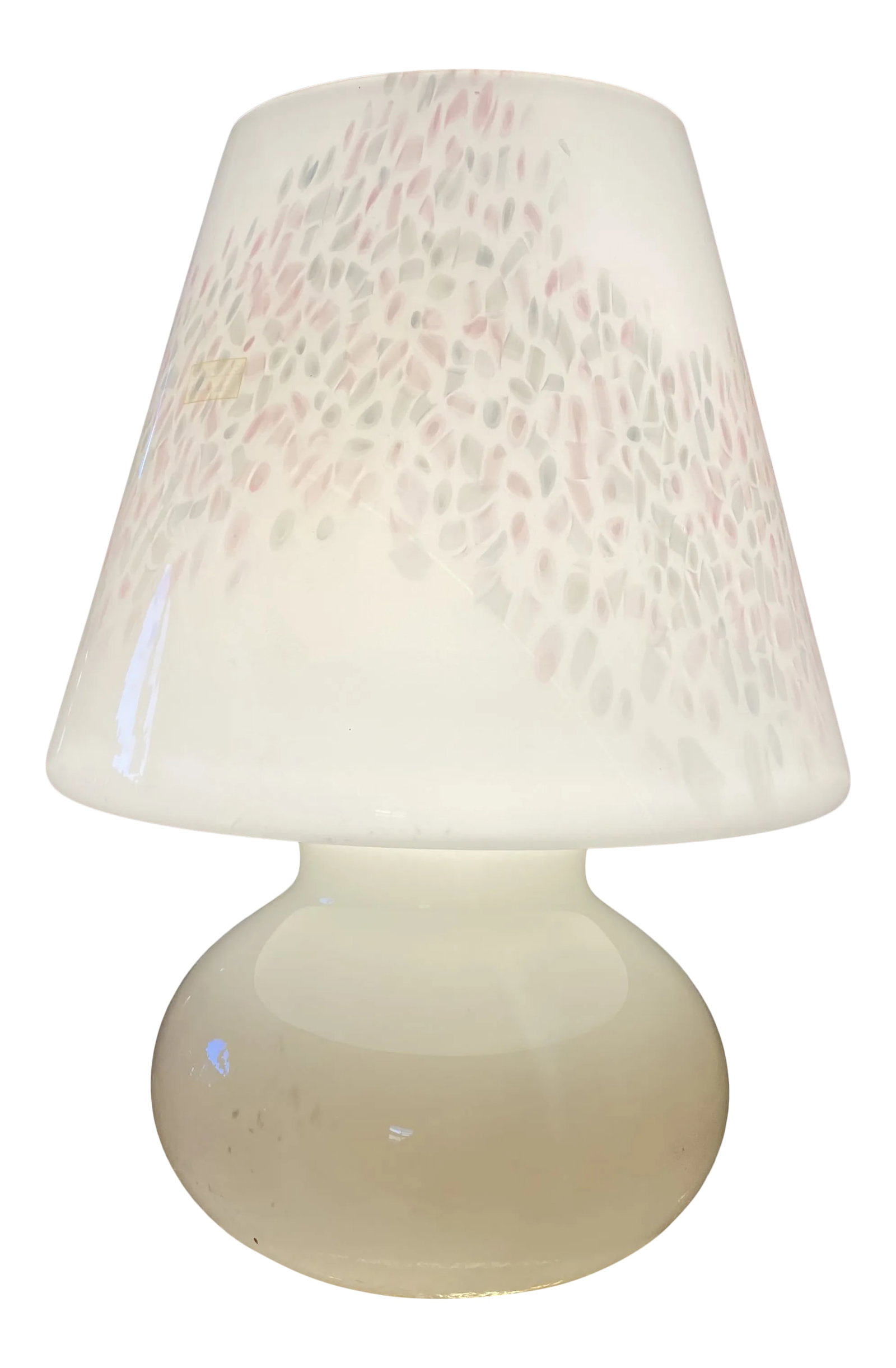 1980s Murano Glass Mushroom Lamp by Funfetti: Hello Murano 80s 90s Glass Mushroom Lamp by Funfetti with Pink / Grey polychrome freckles. Nothing says you know 80s styling like the addition to one of these hard to come by bad boys in your home.