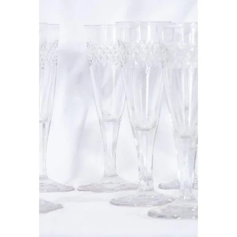 French 19th Century Cut Crystal Champagne Flutes - Set of 13 - 3