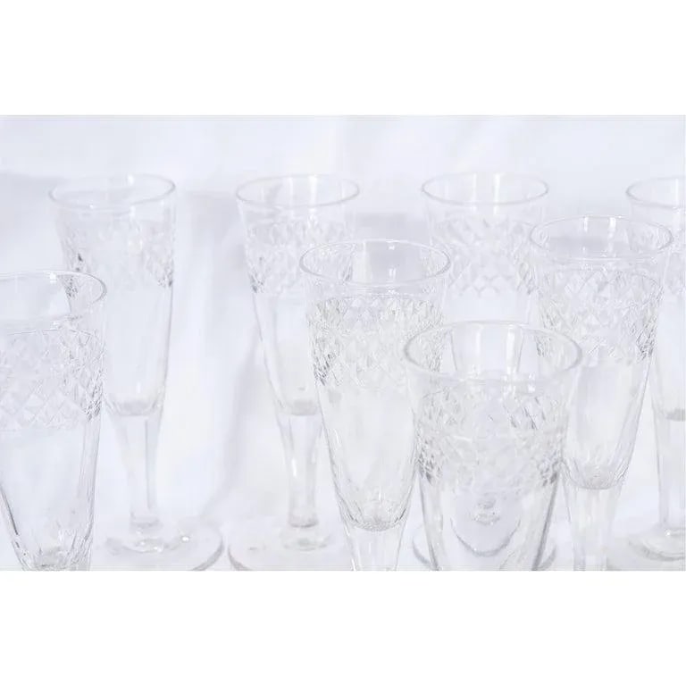 French 19th Century Cut Crystal Champagne Flutes - Set of 13 - 6