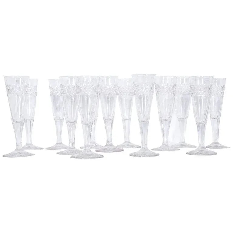 French 19th Century Cut Crystal Champagne Flutes - Set of 13 - 7
