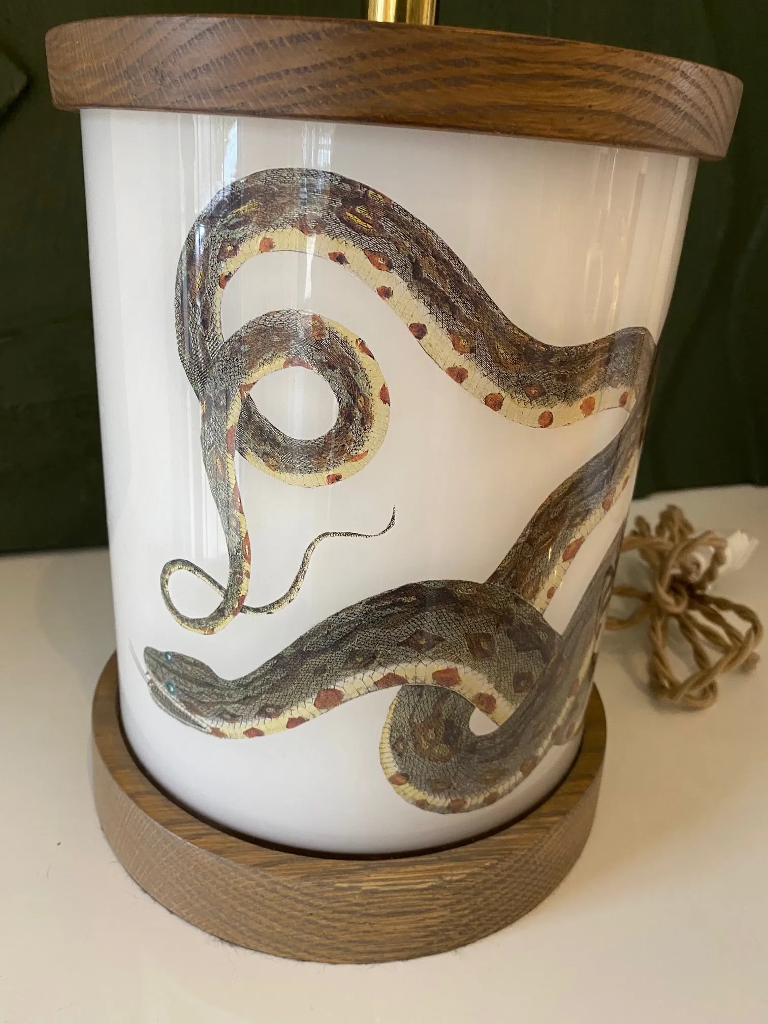 Liz Marsh Serpent Lamp With Oak Base and Cap - 2