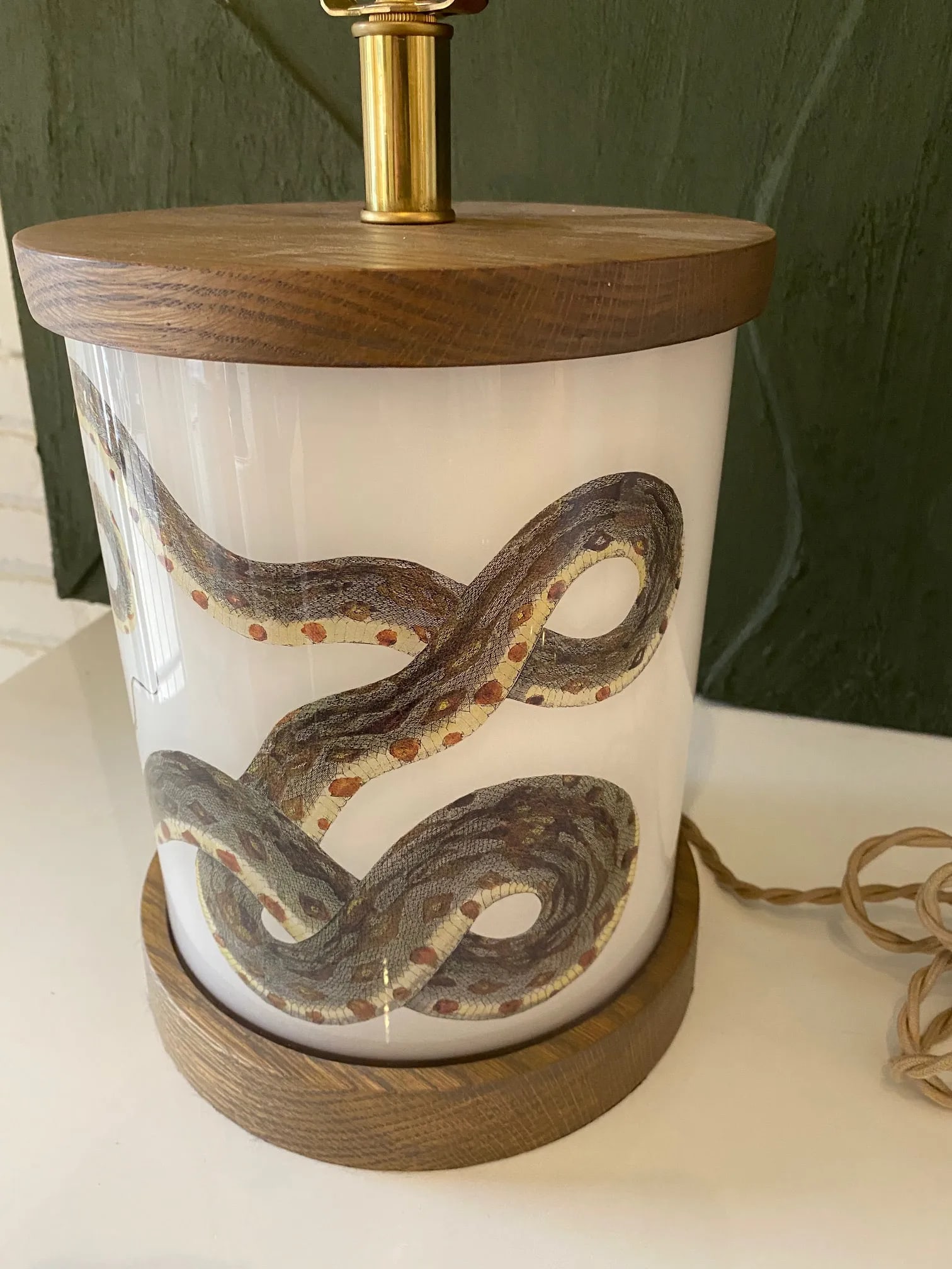 Liz Marsh Serpent Lamp With Oak Base and Cap - 3