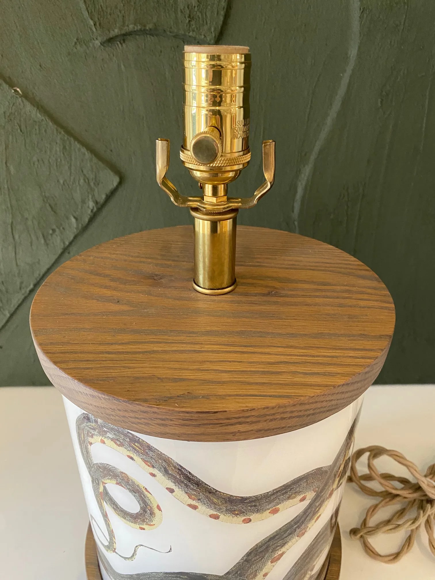 Liz Marsh Serpent Lamp With Oak Base and Cap - 4