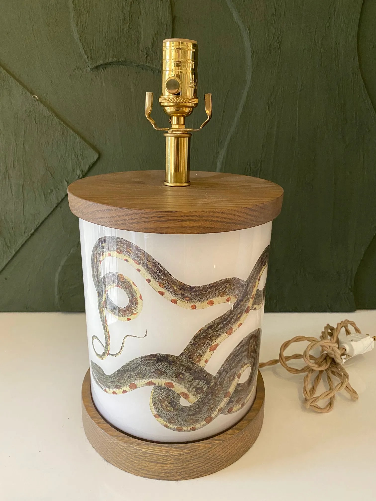Liz Marsh Serpent Lamp With Oak Base and Cap - 6