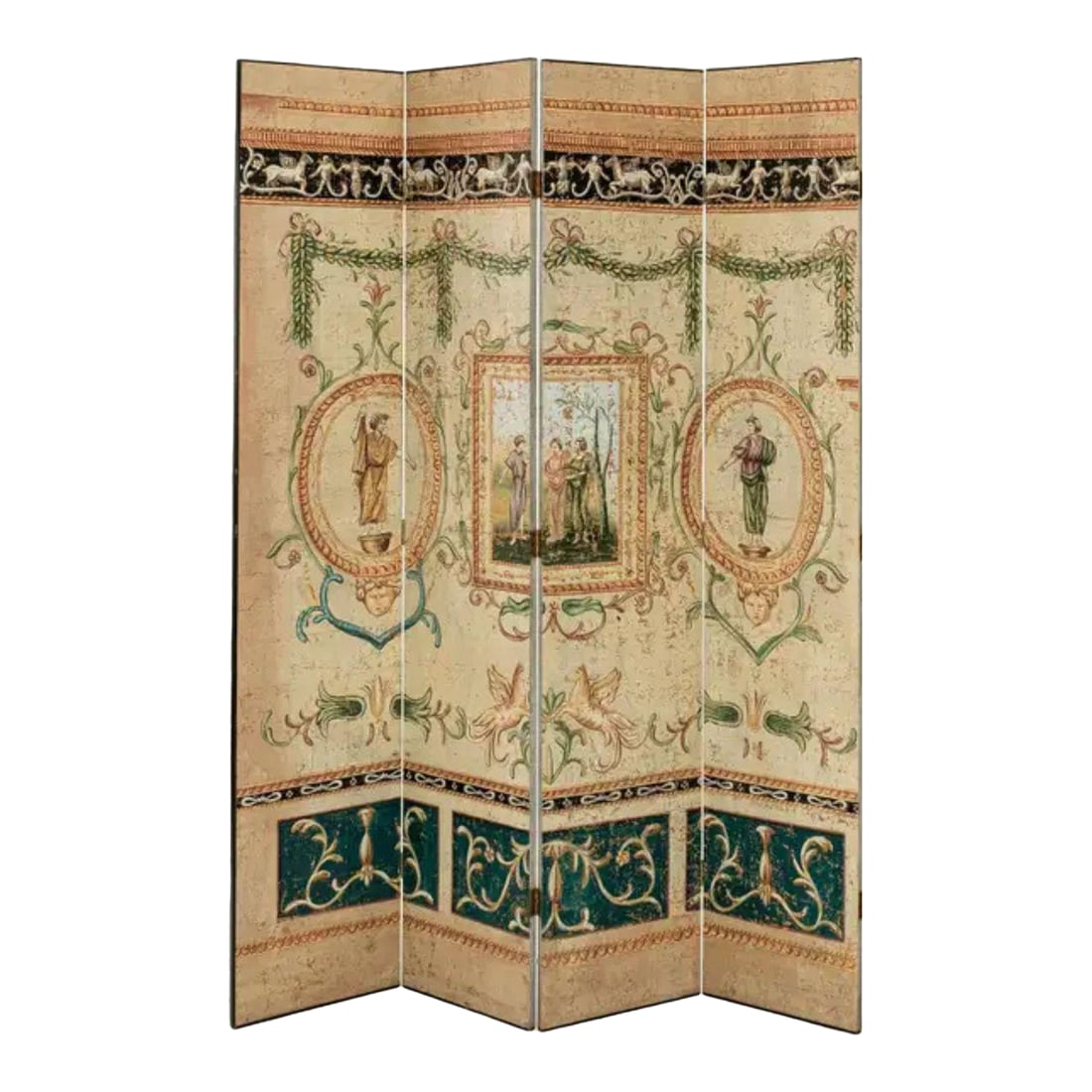 Late 20th Century Hand-Painted Neoclassical 4-Panel Folding Screen - 7 Ft (1 of 9)