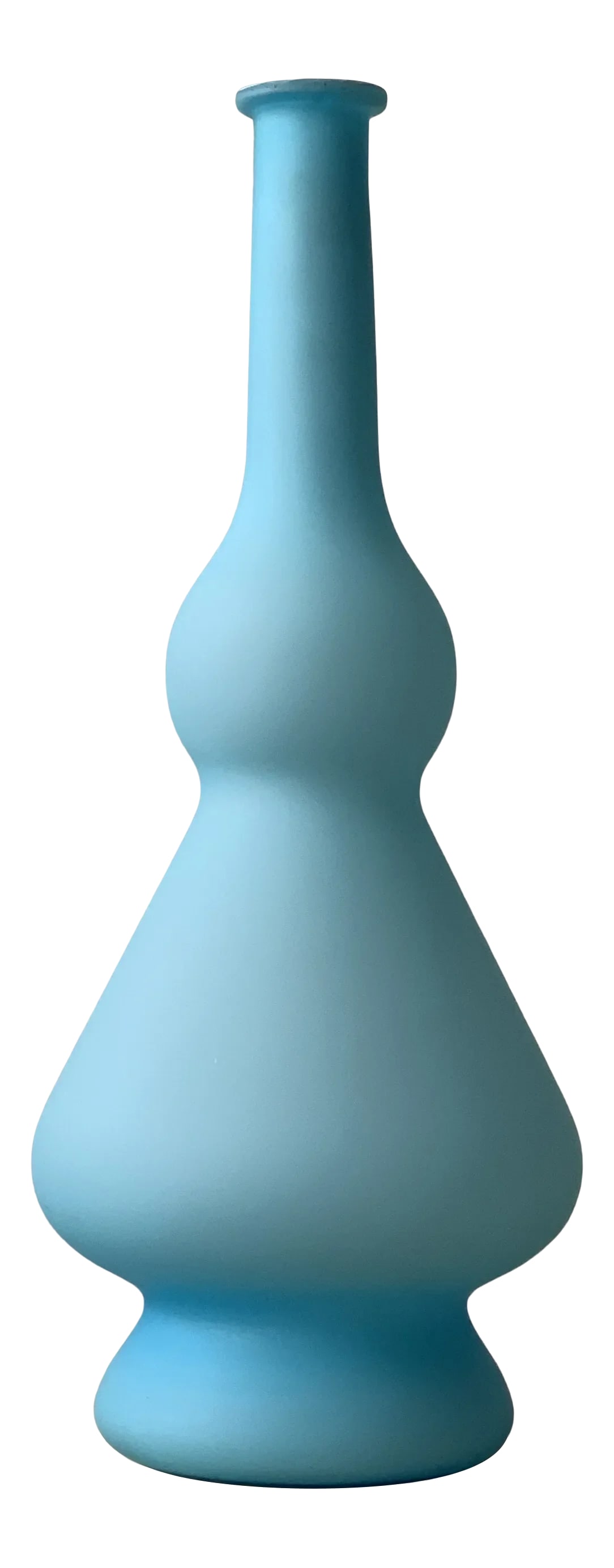 1960s Vintage Satin Glass Knobbed Vase: Vintage large scale satin glass knobbed vase, made in Italy, Circa 1960s. Soft undulating form in light blue satin glass. Grand scale perfect for making a statement. Condition: Excellent vintage