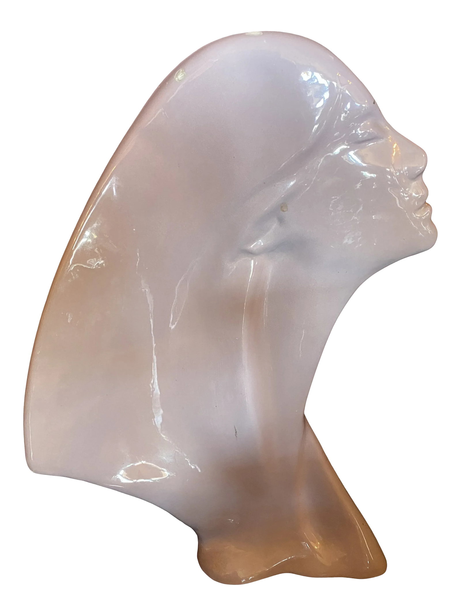 Lavender Art Deco Bust: Lavender Color Art Deco Bust of a ladies Head Hollywood Regency Style . Condition: Alterations: Original Condition Unaltered Imperfections: Some Imperfections Condition Notes: Two minor chips as pictu