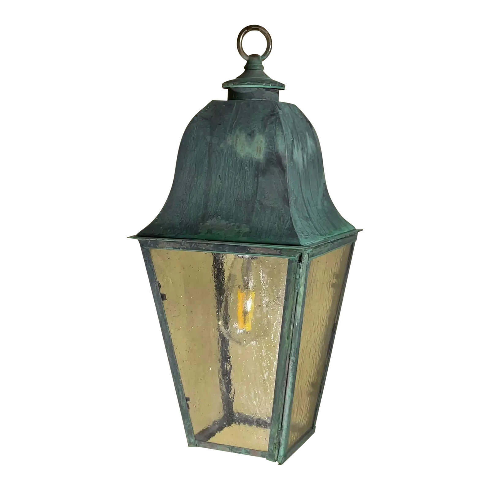 Single Small Vintage Solid Brass Hanging Lantern- 17"h X 7".5 X 7".5 (1 of 11)