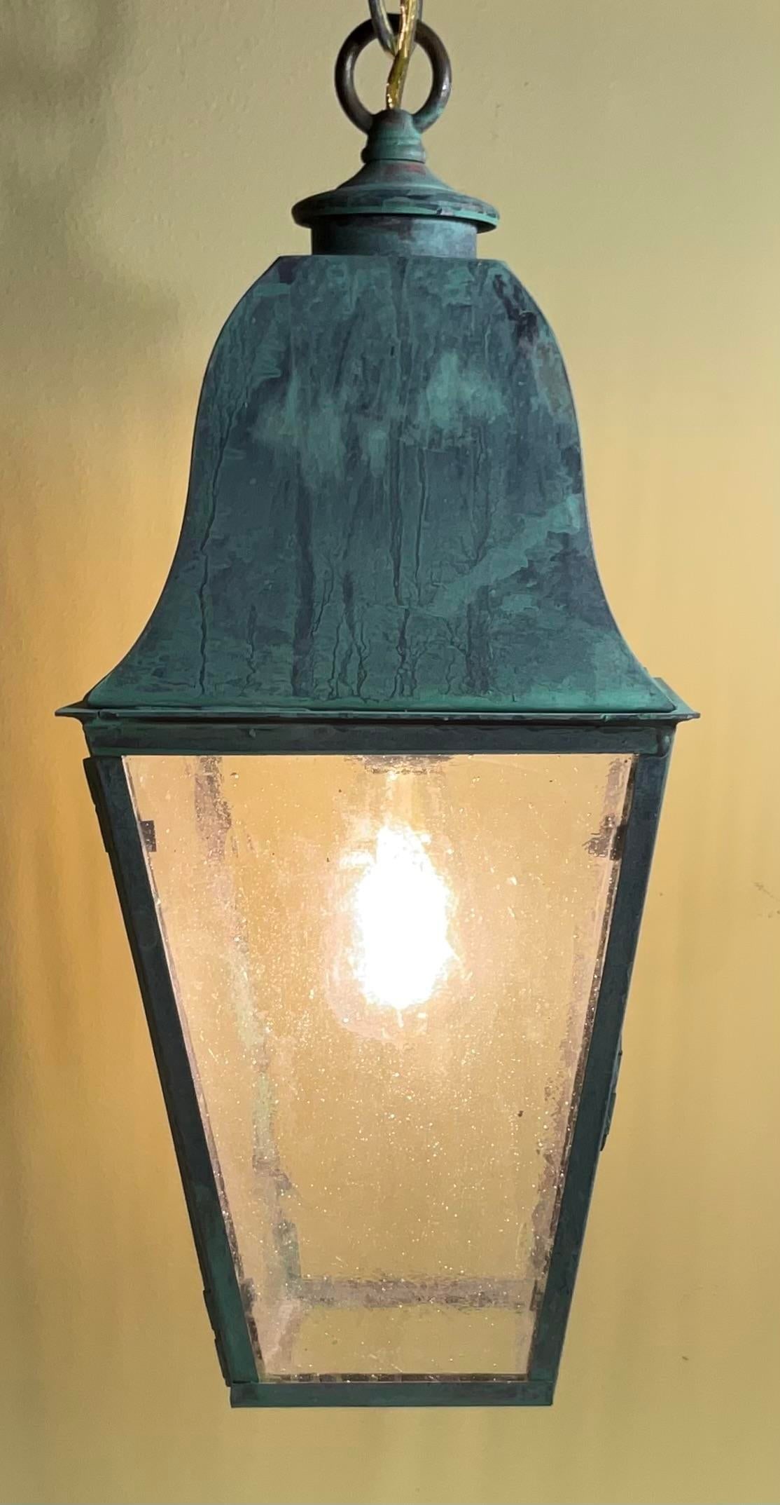 Single Small Vintage Solid Brass Hanging Lantern- 17"h X 7".5 X 7".5 - 3