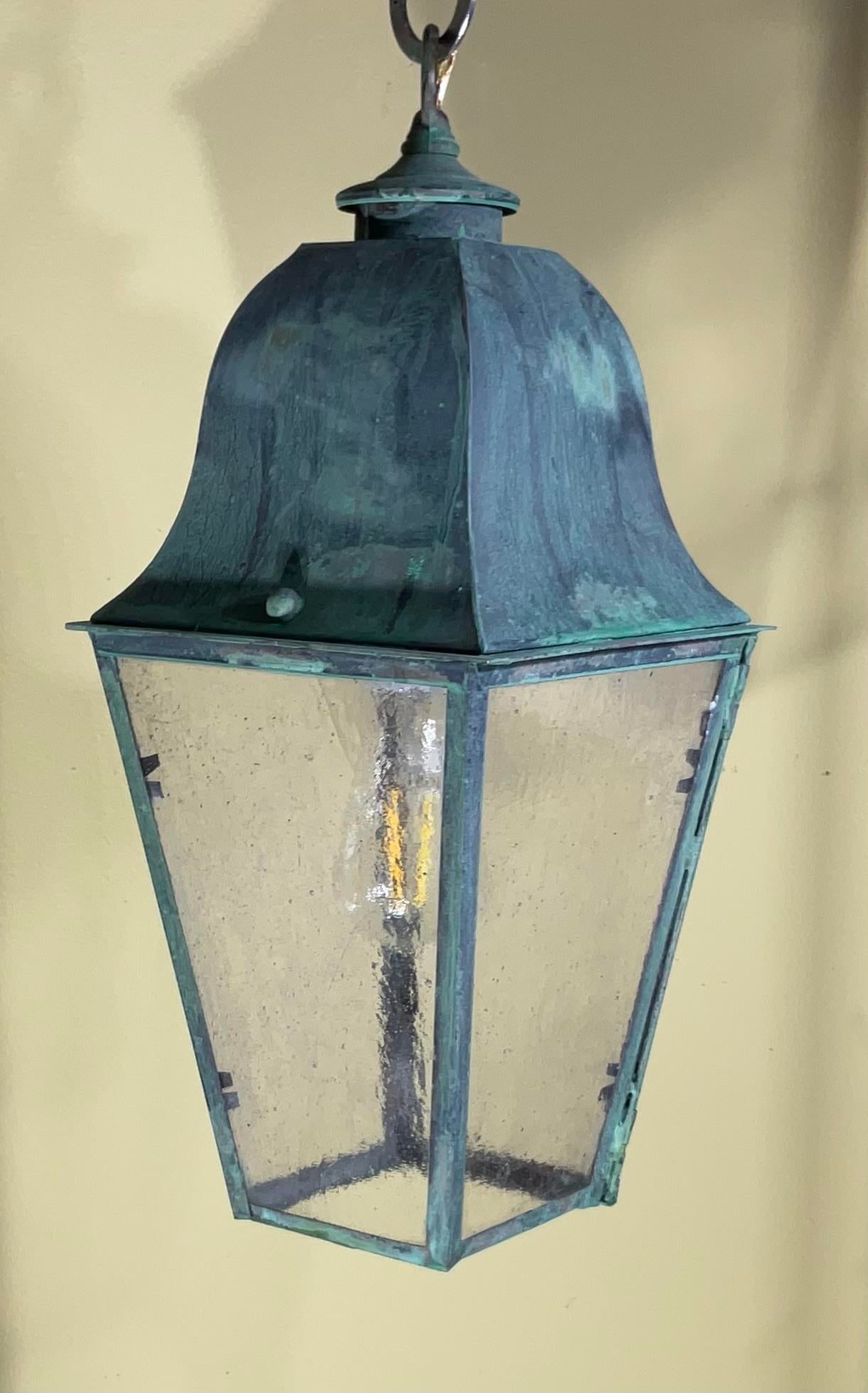 Single Small Vintage Solid Brass Hanging Lantern- 17"h X 7".5 X 7".5 - 4
