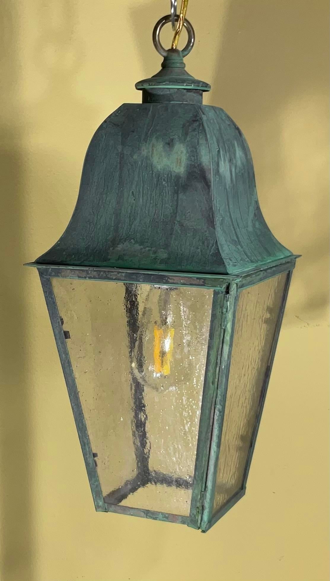 Single Small Vintage Solid Brass Hanging Lantern- 17"h X 7".5 X 7".5 - 5